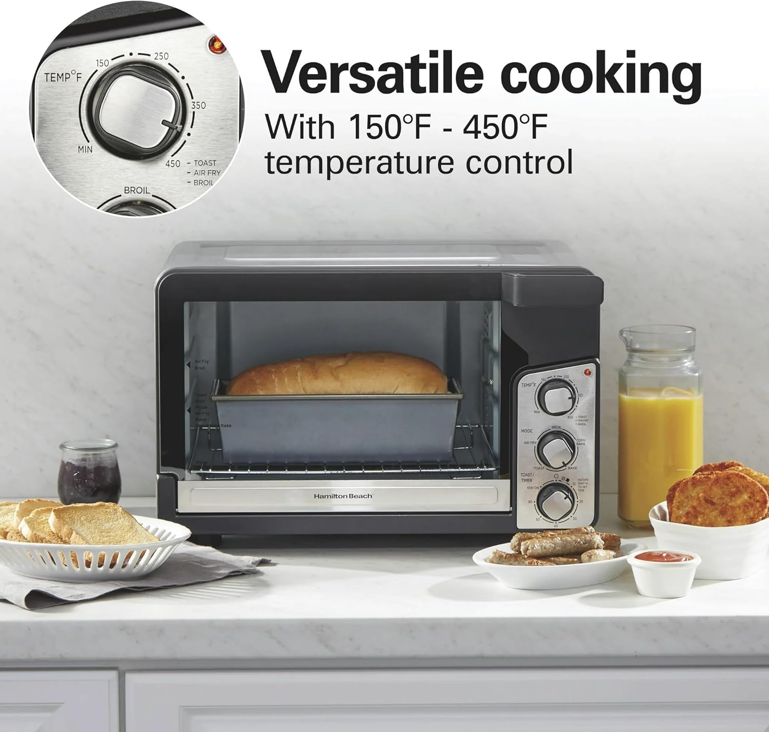 Hamilton-Beach Easy View XL Toaster Oven with Sure-Crisp® Air Fry, 1750W, 6-Slice Capacity, 12” Pizza Fit, 5 Cooking Modes, Extra-Large Window, Timer & Temp Control Dial, Air Fry Basket Included