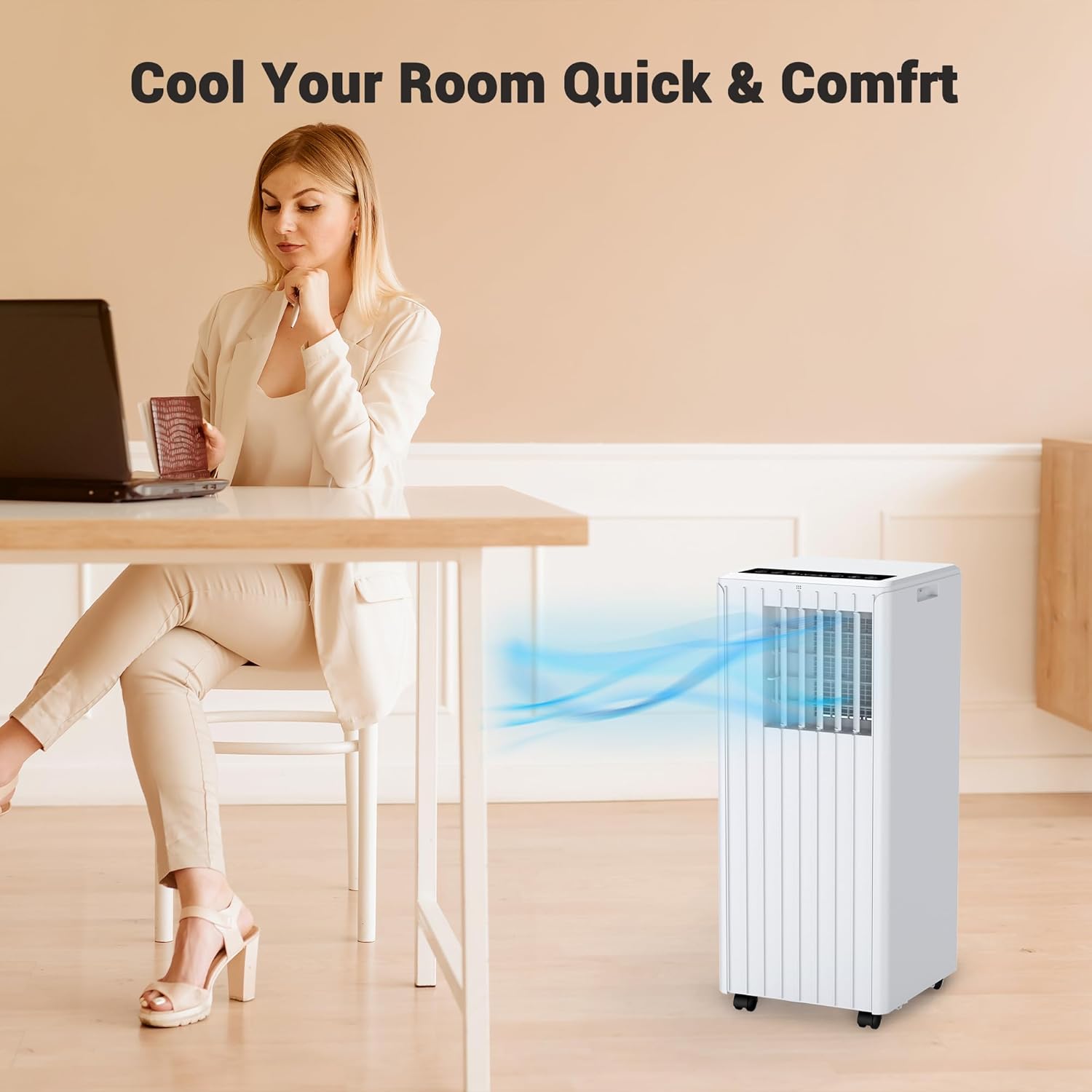 Portable Air Conditioner, 8000 BTU for Rooms Up to 350 Sq Ft. Smart Portable AC Unit with Follow Me Remote, 3 IN 1 Ac Unit Dehumidifier, Fan, Cools Up Suitable for Bedroom, Living Room