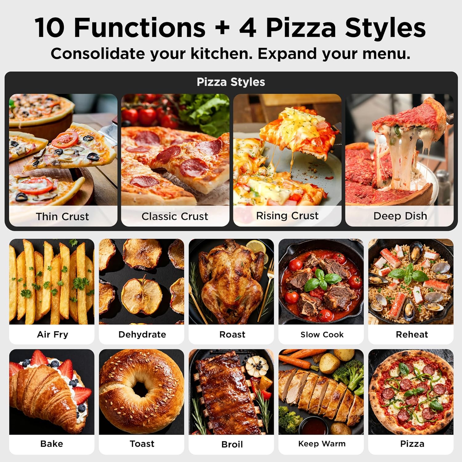 Midea Flexify Pro 10+4 Toaster Oven Air Fryer Combo, Graphene Juicy-Lock Cooking, French Door Countertop Oven, 450°F Flash Air Fry, 26.4 QT Stainless Steel