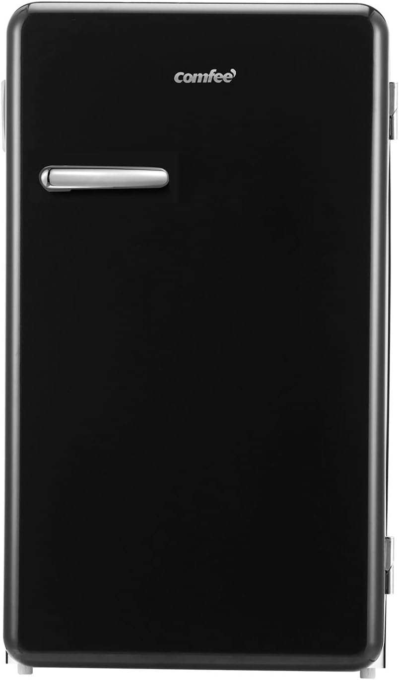 COMFEE' 3.3 Cubic Feet Solo Series Retro Refrigerator Sleek Appearance HIPS Interior, Energy Saving, Adjustable & Galanz GLCMKZ07BKR07 Retro Countertop Microwave Oven with Auto Cook & Reheat, Defrost