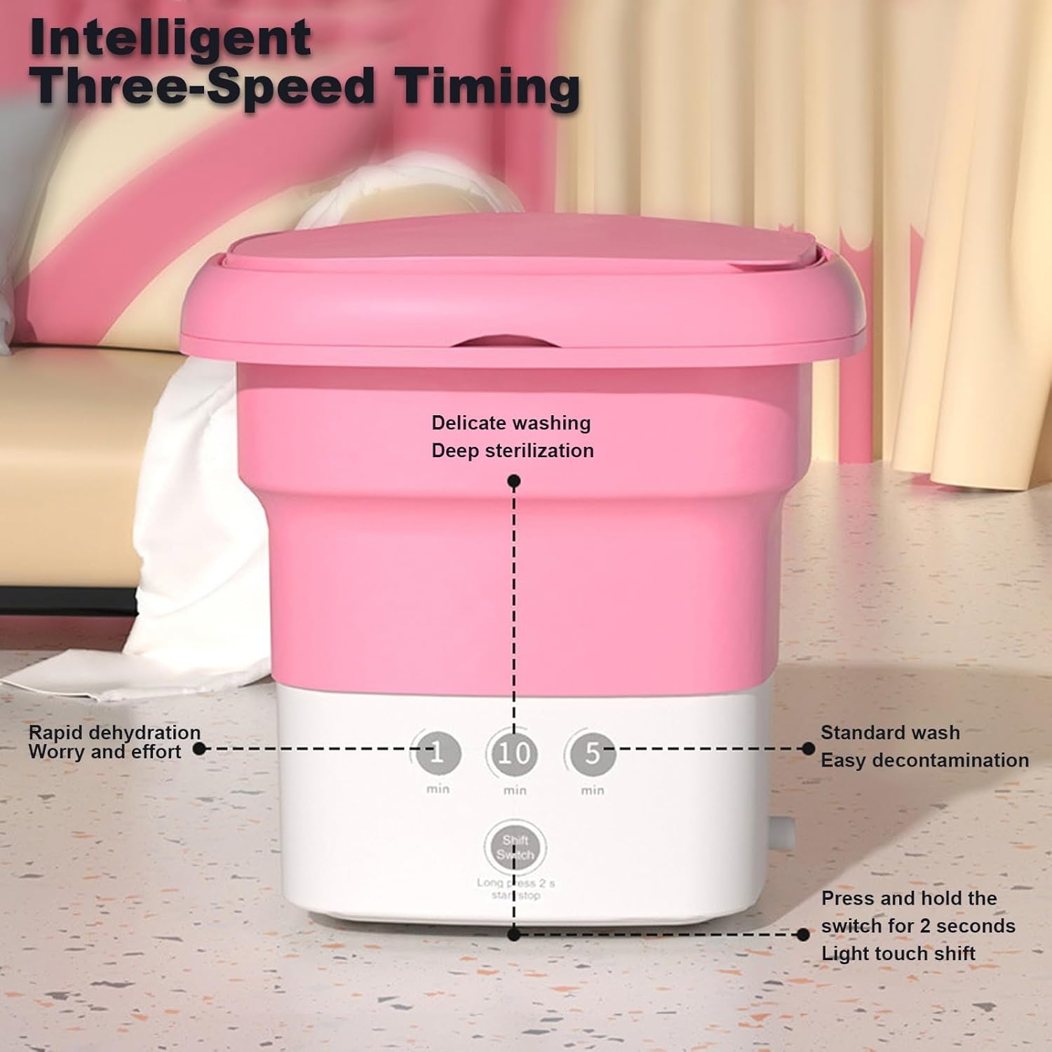 WHYATT Portable Washing Machine Mini Foldable 5.5L with Drain Basket for Baby Clothes, Underwear, Socks or Small Items