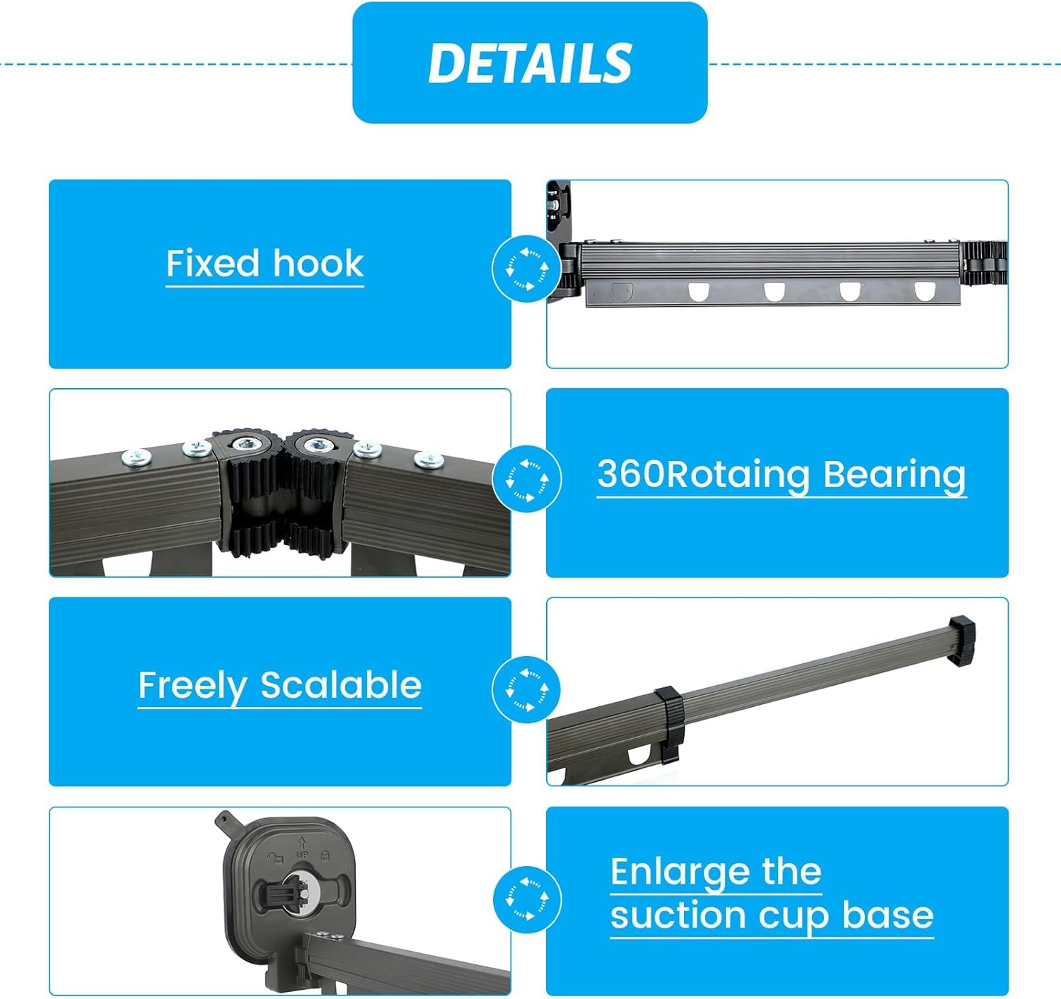 Wall Mounted Clothes Drying Rack with Suction Cup,Folding Laundry Hanger Dryer Rack, Space Saver 360° Retractable Collapsible Drying Racks for Laundry,Balcony, Mudroom, Bedroom