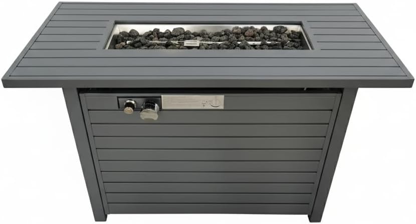11'' H x 42'' L Steel Propane Outdoor Fire Pit Table with Lid