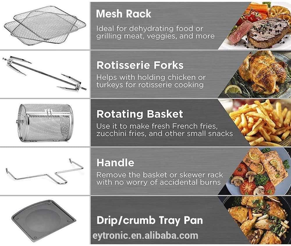 10.6Qt Digital Air Fryer, Toaster Oven & Oilless Cooker, 1700W, LED Touchscreen, Non-Stick Detachable Basket, 10-in-1 Countertop Oven with Dehydrator & Rotisserie,6 Accessories