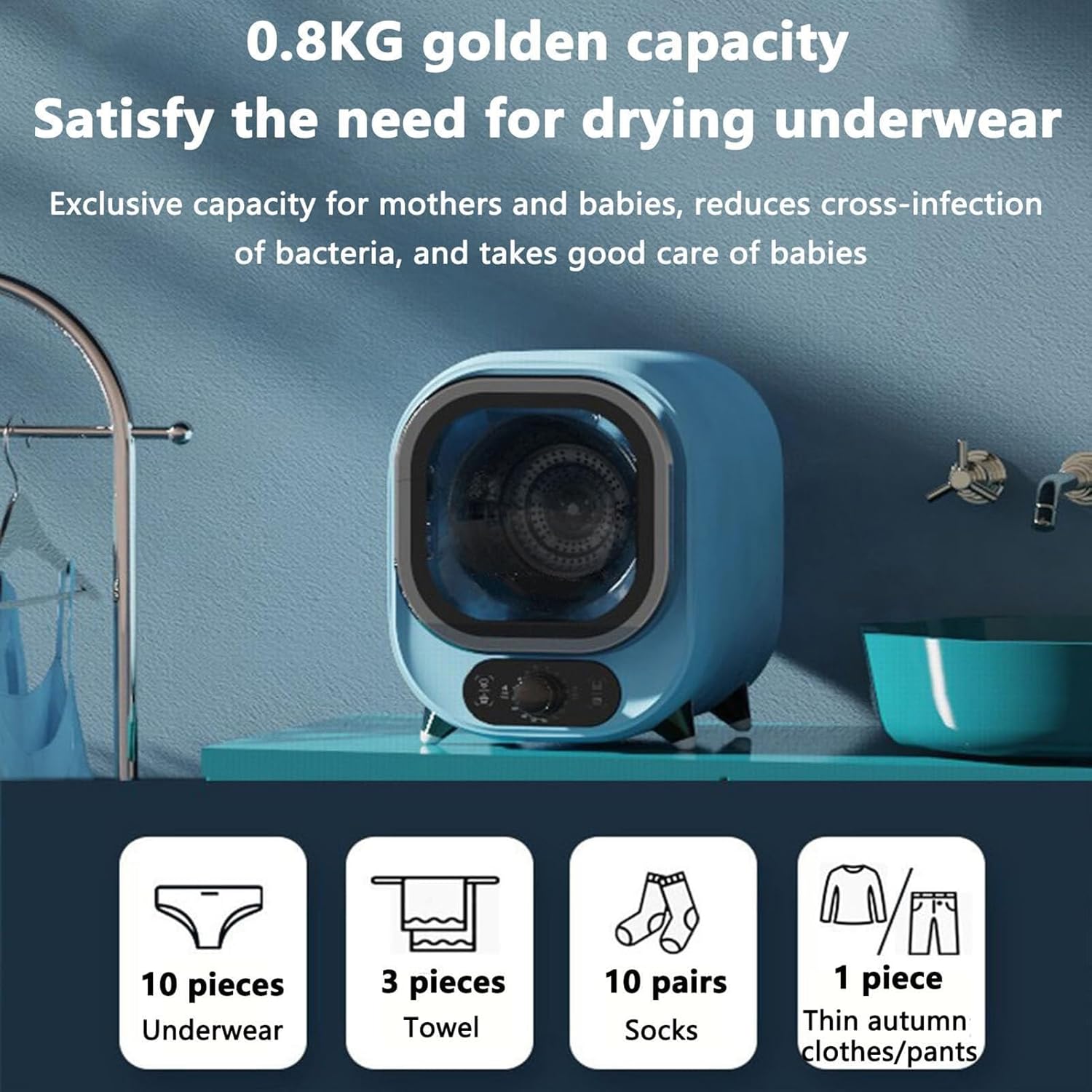 Small Portable Condenser Tumble Dryer with Stainless Steel Tub,Compact Portable Tumble Condenser Dryer,0.8kg Load Capacity for Home, Apartments and RVs Compact and Lightweight for Small Spaces(C)