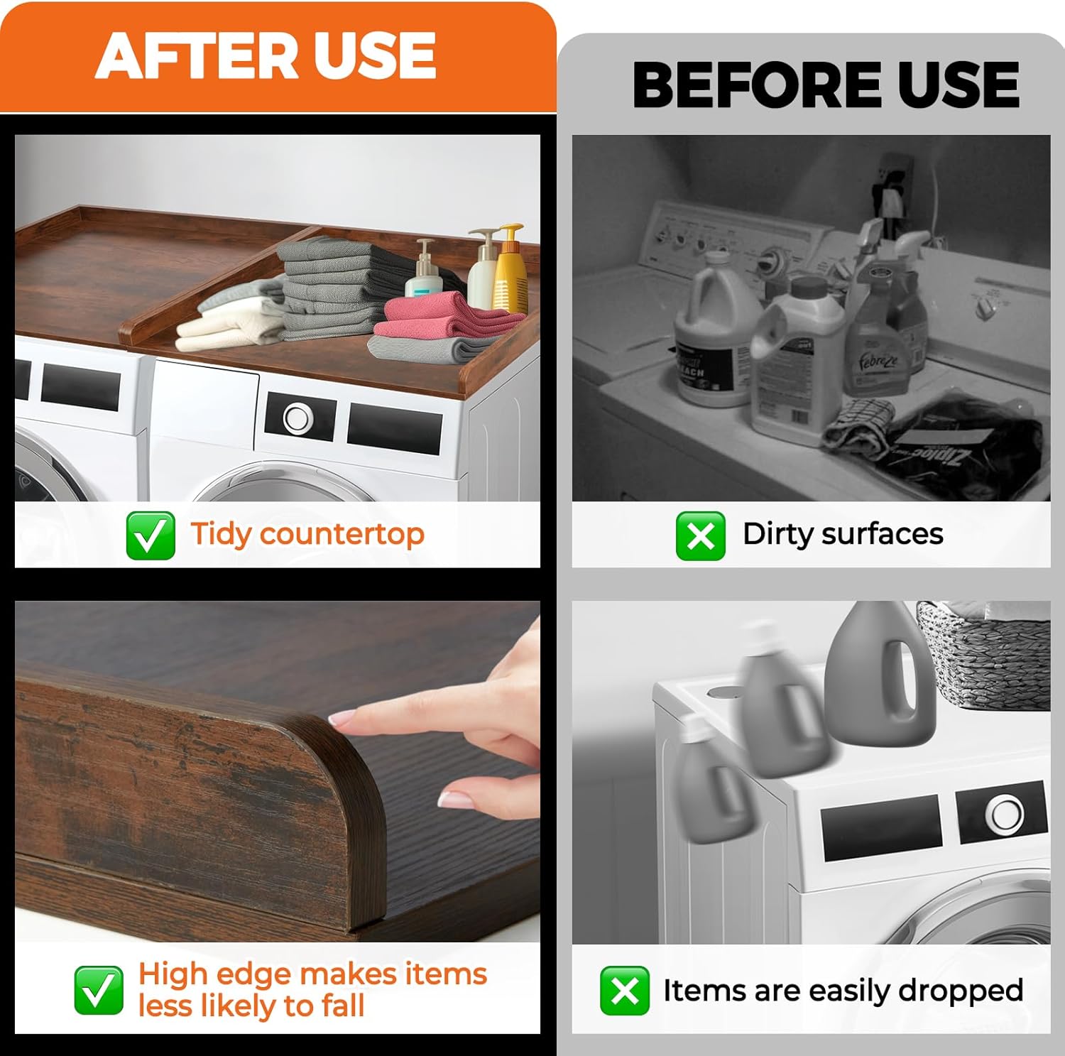 Washer Dryer Countertop, Wooden Laundry Countertop Set of 2 Dryer Storage Shelf for Laundry Room Organization (27.5