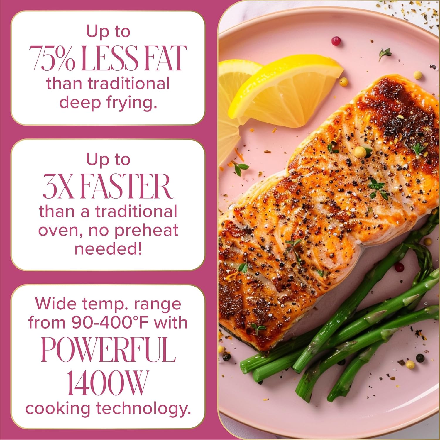 Paris Hilton Air Fryer, Large 6-Quart Capacity, Nonstick Made without PFAS, Touchscreen Display, 8-in-1 (Air Fry, Roast, Broil, Bake, Reheat, Keep Warm, Pizza, Dehydrate), Dishwasher Safe, Pink