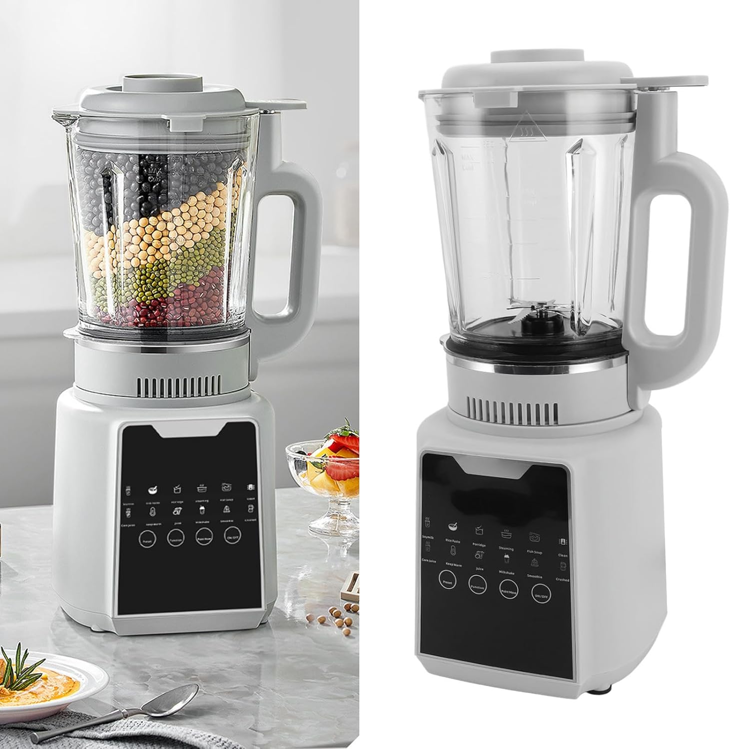 POCREATION Soy Milk Blender, Multifunctional Nut Milk Maker Machine with 24H Timer Keep Warm, 1200W 1650ml Capacity for Family Meals, ABS SUS, White (US Plug 110V)