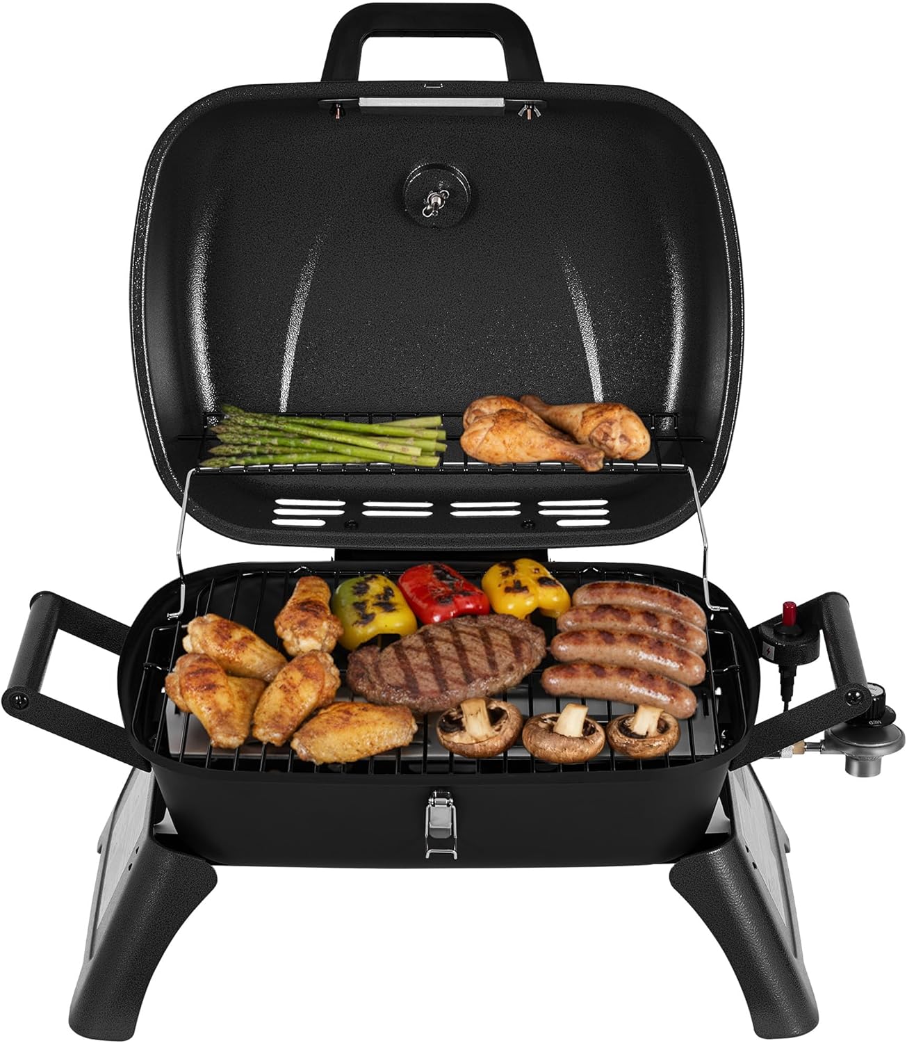 Royal Gourmet GT2006 Portable Tabletop Gas Grill, 12,000 BTU Output for Outdoor Camping, Foldable Legs, Piezo Ignition, Built-in Thermometer, for Tailgates and Camping Trips, Dark Gray