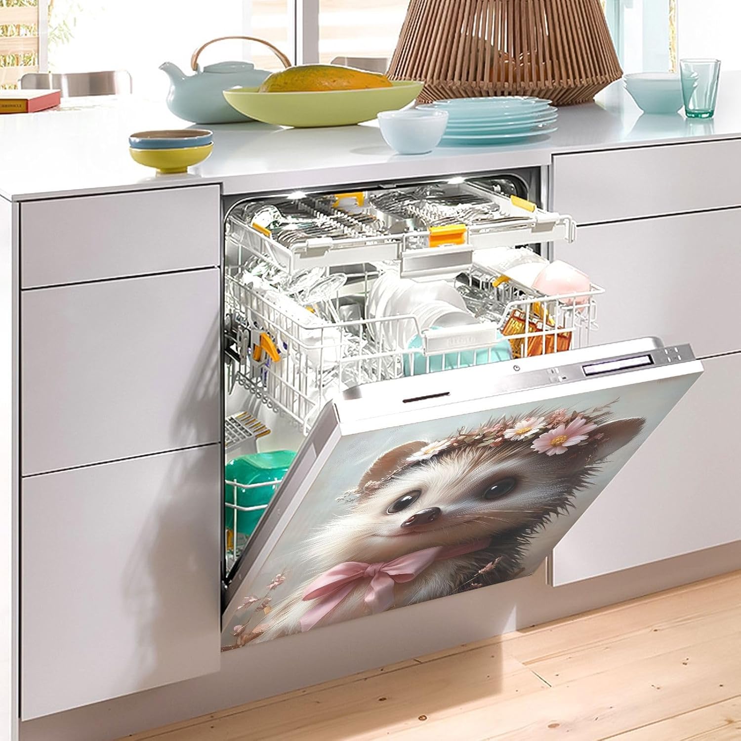 Dishwasher Magnet Cover Large Magnetic Stickers Hedgehog Flower Front Dishwasher Cover Reusable Decal for Home Kitchen Anti-Scratch Refrigerator Decorative Lid Washing Machine Laundry 23