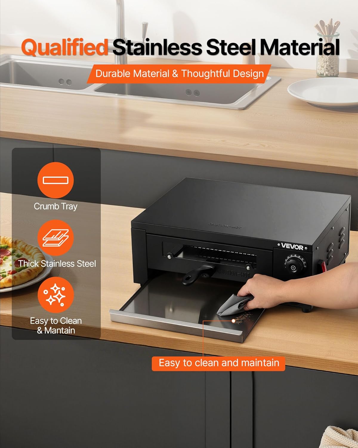 VEVOR Electric Pizza Oven, 12 in Countertop Pizza Oven, 77 to 572°F Temp Range, 1450W Indoor Pizzas Maker w/Timing & Temp Control, Pizzas Cooker w/Dual Heat Tube, Grill Rack, for Kitchen & Commercial