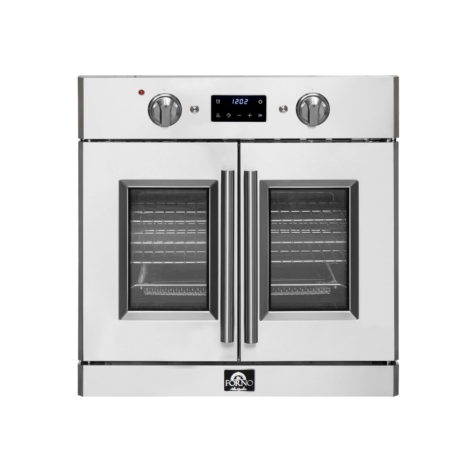 FORNO Gallico 30-Inch Electric French Door Stainless Steel Wall Oven - 240V 3500W 4.32 Cu. Ft. Electric with LED Display Screen - Wall Oven with Telescopic Racks with Air Fry and Drip Tray