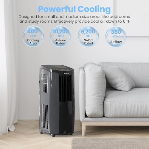 TOSOT 10,200BTU (6,200 BTU SACC) Portable Air Conditioner, Smart Wifi Control, AC Unit with Dehumidifier, Fan, Window Kit for Easy Installation, Cool Rooms Up to 400 Square Feet, Shiny Series