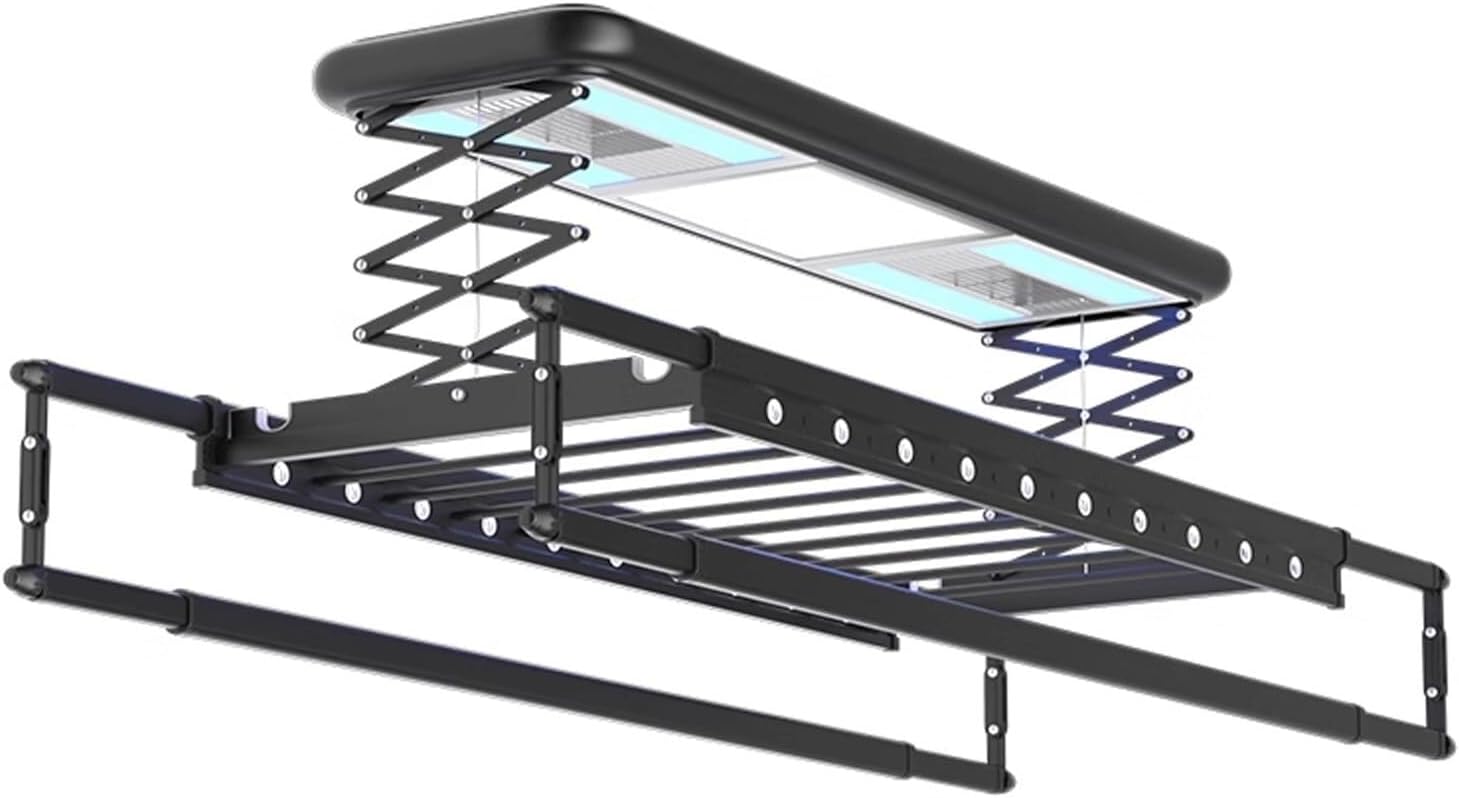 Ceiling Electric Clothes Dryer with Remote Control & LED Light, 35kg Load, Adjustable Height, Indoor Towel & Laundry Rack, 20 Hanging Holes, Quiet Operation(Black)