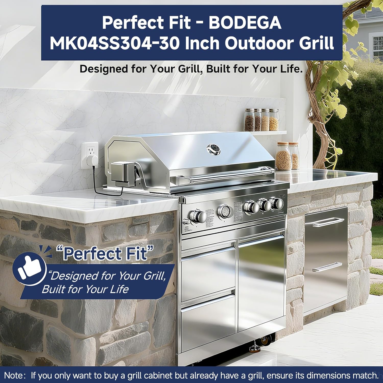 BODEGA Outdoor Kitchen Cabinets for Built-in BBQ Grill with 2 Drawers and Propane Tank Storage, Stainless Steel Outdoor Kitchen Drawer Suitable for 30 Inch Propane Grills.
