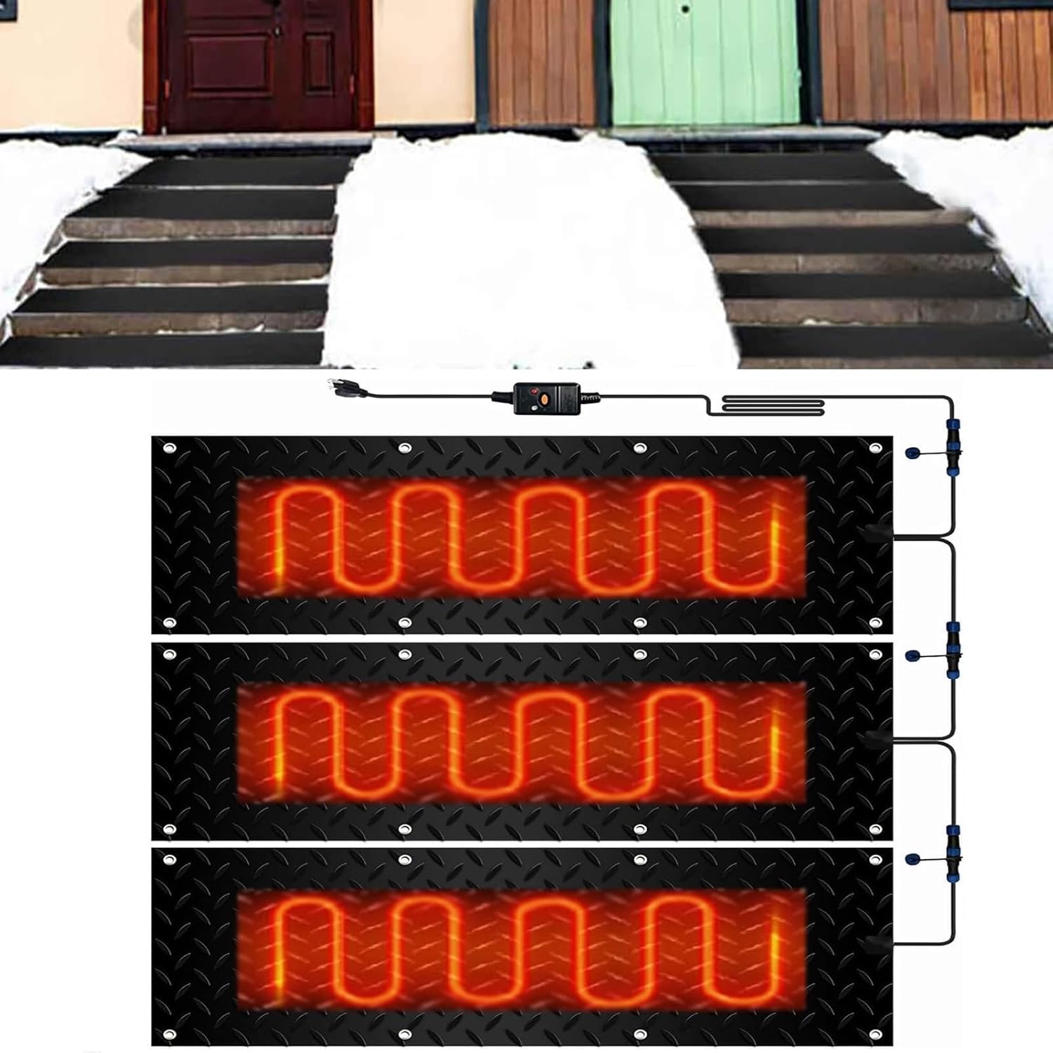Snow Melting Mat - Non-Slip Outdoor Walkway Pad for Winter-Efficient Ice and Snow Melting Solution for Stairs,Doorways(40x160cmx3Pcs)