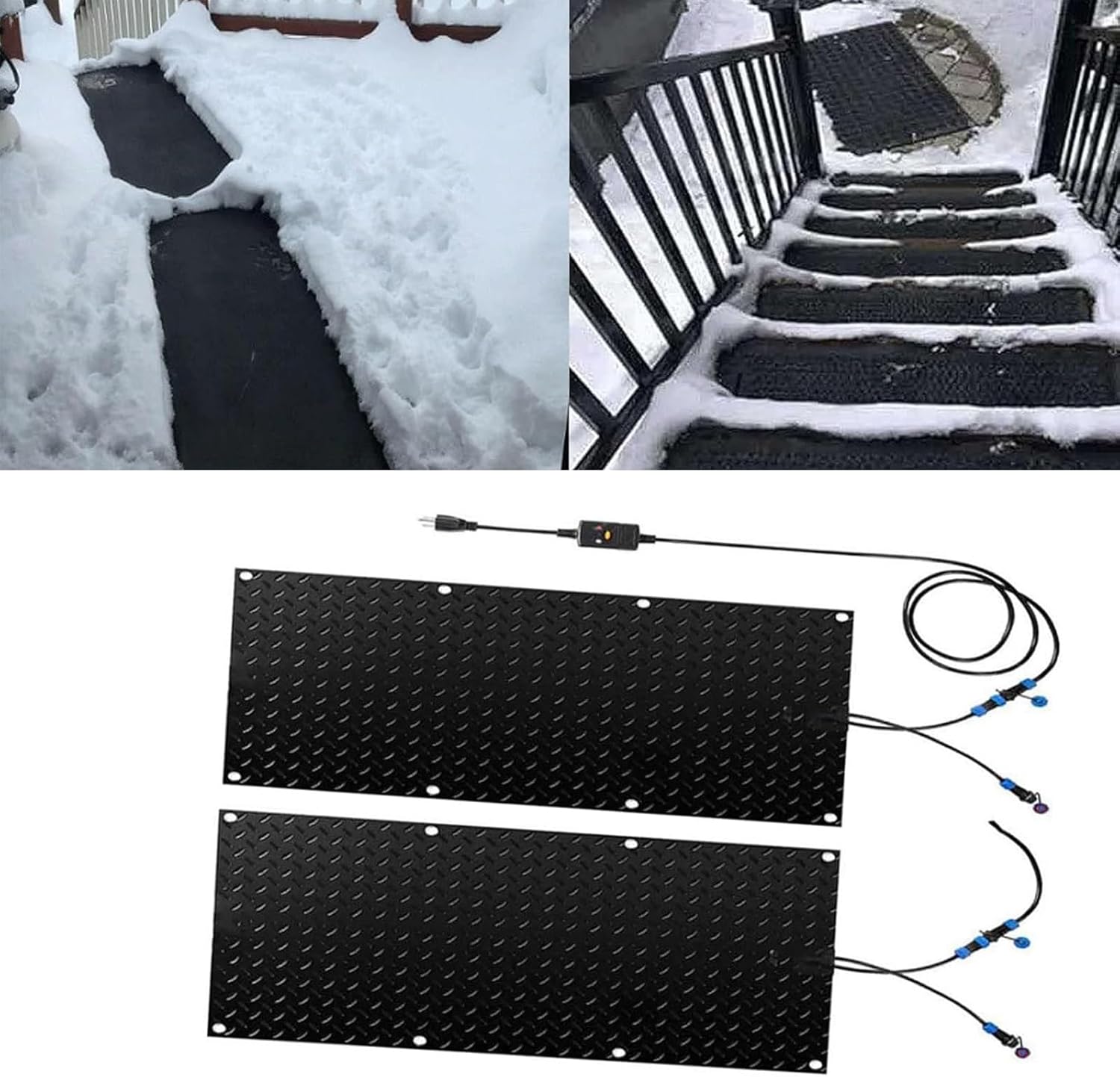 Heated Snow Melting Entrance mat, Rubber Heated Snow and Ice Melting Mat, for Winter Snow Removal, Snow and Ice Melting Mats and No-Slip Stair Heating Mats,2 Pcs-25.4x120cm/10x48in