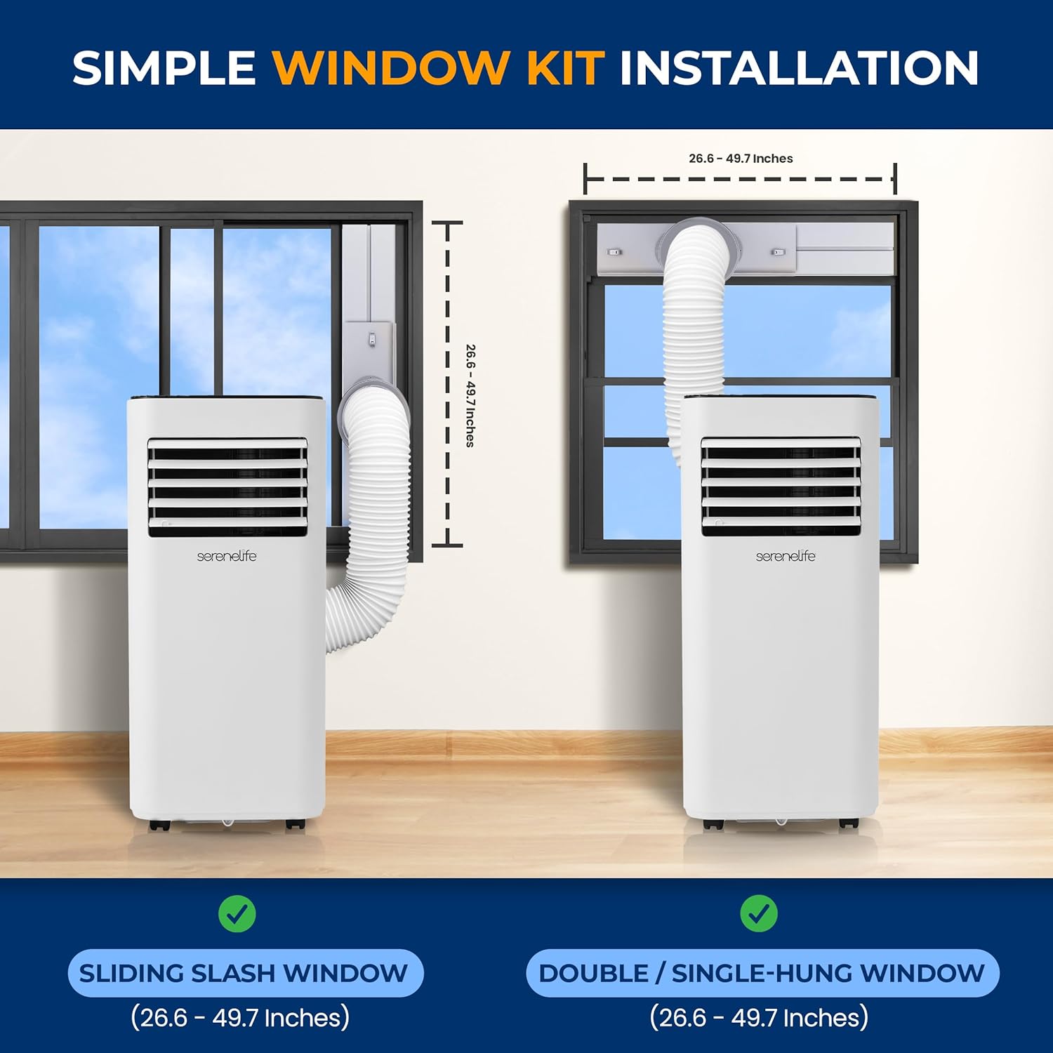 SereneLife 10000 BTU Portable Air Conditioner - Free-Standing A/C Unit w/Cooling, Dehumidifier & Fan, Energy Efficient, 320 Sq. Ft. Coverage, Includes Window Mount Kit & Wheels, 11x11x27 IN (White)