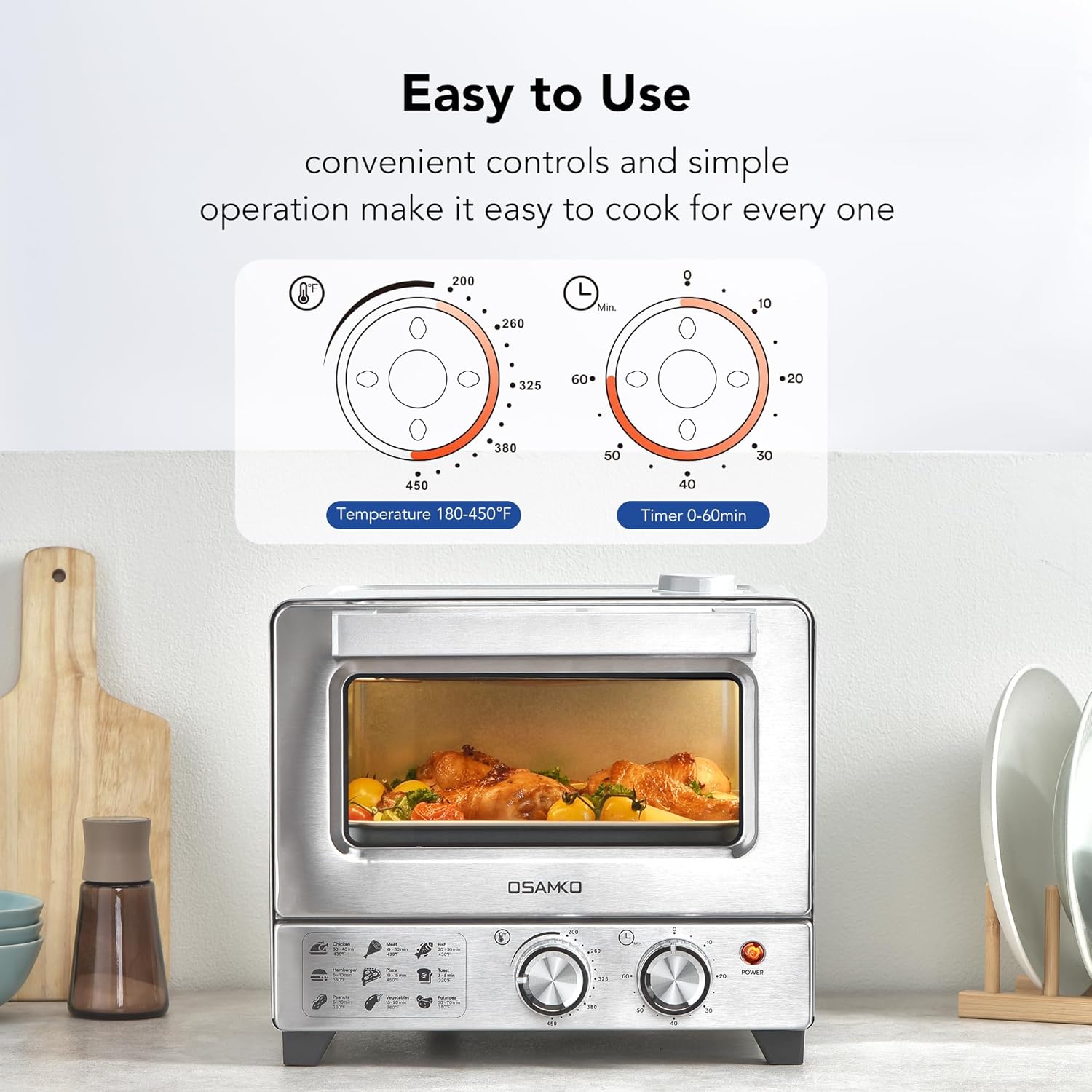13QT Compact 6-in-1 Steam Oven, Stainless Steel Countertop Convection Oven, Fast Preheat, Air Fry, Bake, Roast, Broil, Reheat & Steam, Perfect for Small Contertop