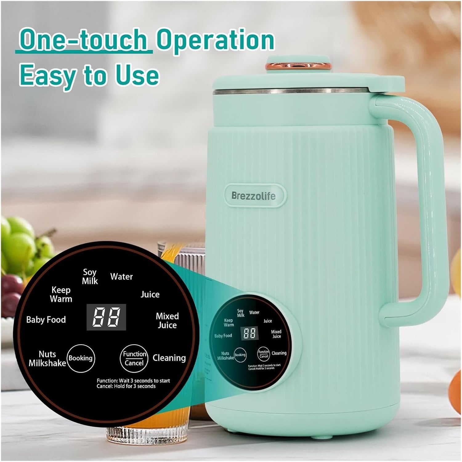 Nut Milk Maker,Large Capacity Stainless Steel Automatic Soy Milk Machine for Homemade,Oat,Plant-Based Milk and Non-Dairy Beverages Almond Cow Milk Machine with Delay Start,Self Cleaning，(Green)