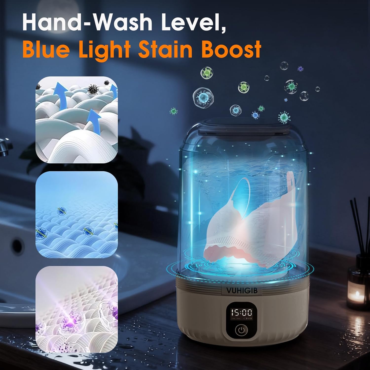Portable Washing Machine, 7000mAh Rechargeable Wireless Washer with 10 PCS Clothespins Deep Cleans Baby Clothes Underwear Socks Delicates 1.5L Mini Washer for Travel Camping Dorm RV Apartment (Khaki)