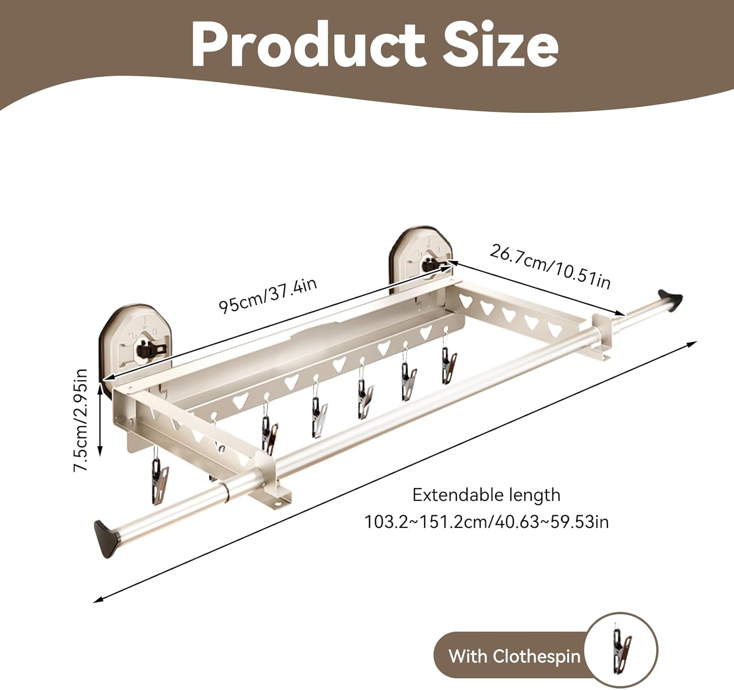 Extendable Clothing Dryer Rack, Invisible Folding Storage, Wall Mounted Drying Rack, Strong Suction Power, for Bed Linen, Clothing, Foldable Bathroom Wall Shelf (Milky White)