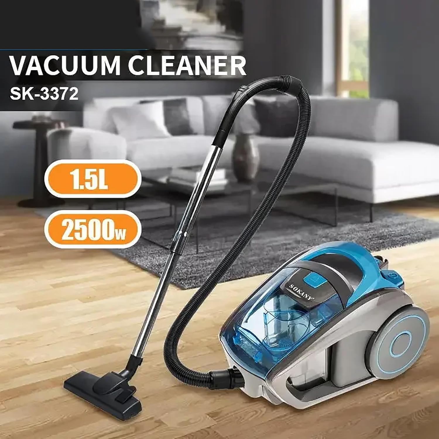 Handheld Cylinder Vacuum Cleaner, 1.8L Bagless Canister Vacuum Cleaner with HEPA Filter, Extendable Hose, Lightweight and Low Noise, Carpet and Hard Floor Cleaner