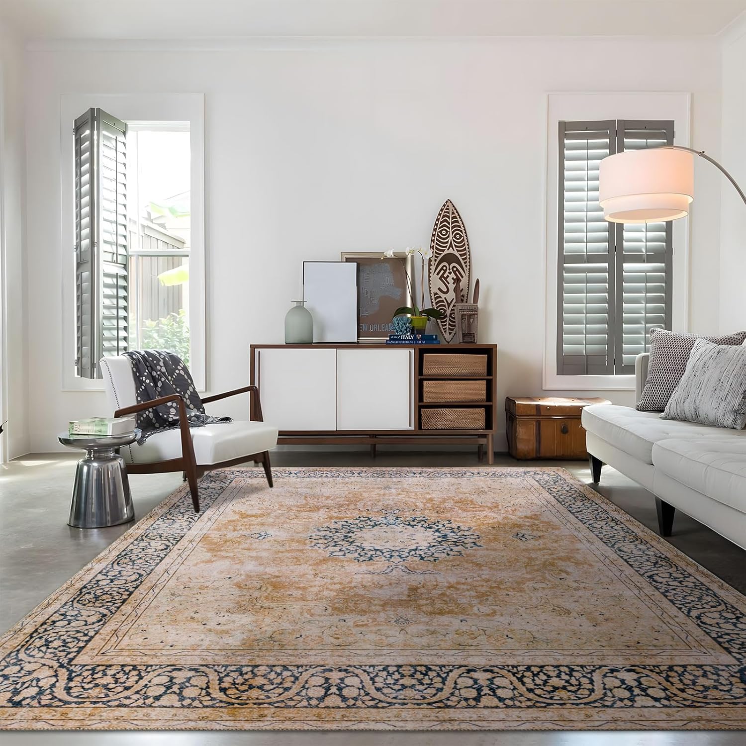 DECOMALL Maila 4X 6 Rugs for Entryway Machine Washable Orange Rug,Vintage Distressed Non Slip Area Rug Living Room Bedroom Boho Bathroom Laundry Room Foyer Carpet Indoor Rug