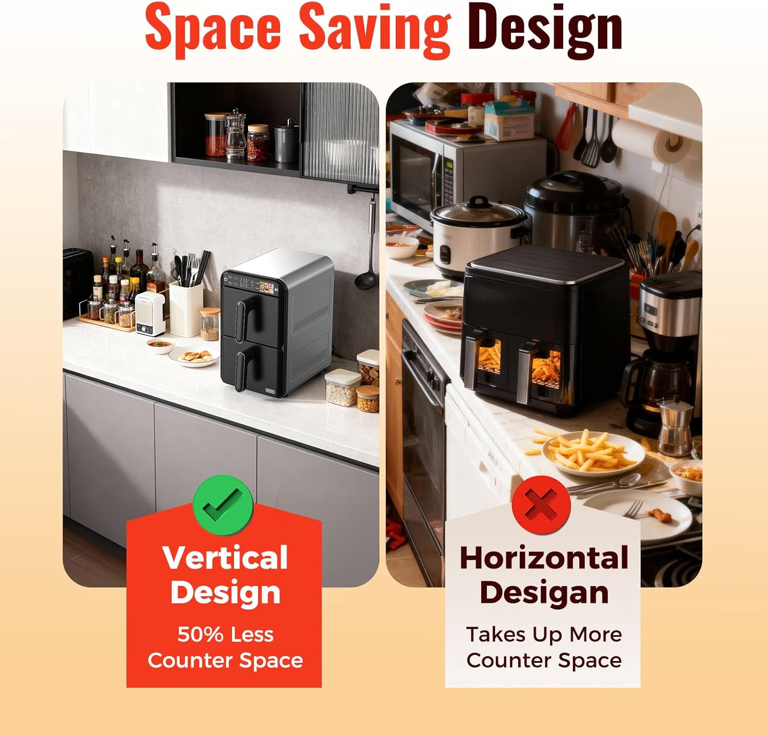 11.6QT Dual Basket Air Fryer Oven, Vertical 2-Basket Design, 6-in-1 Presets Function with Digital Touchscreen, Sync & Match, Easy to Clean, Dishwasher Safe, Family Meals