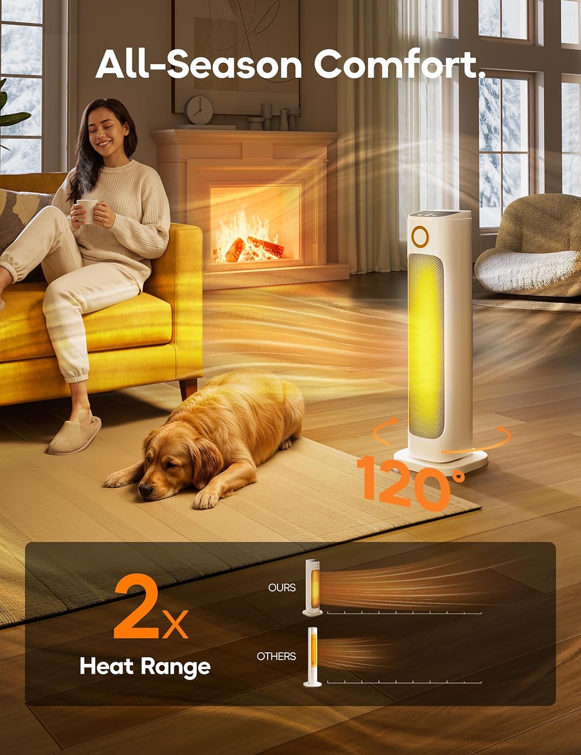 Patio Heater And Fan Combo for Indoor Use,Space Backyard Room Indoor,1500W Tower Portable Electric Space Outdoor with Remote,Infrared Heater,15H Timers,Quiet,for Office, White