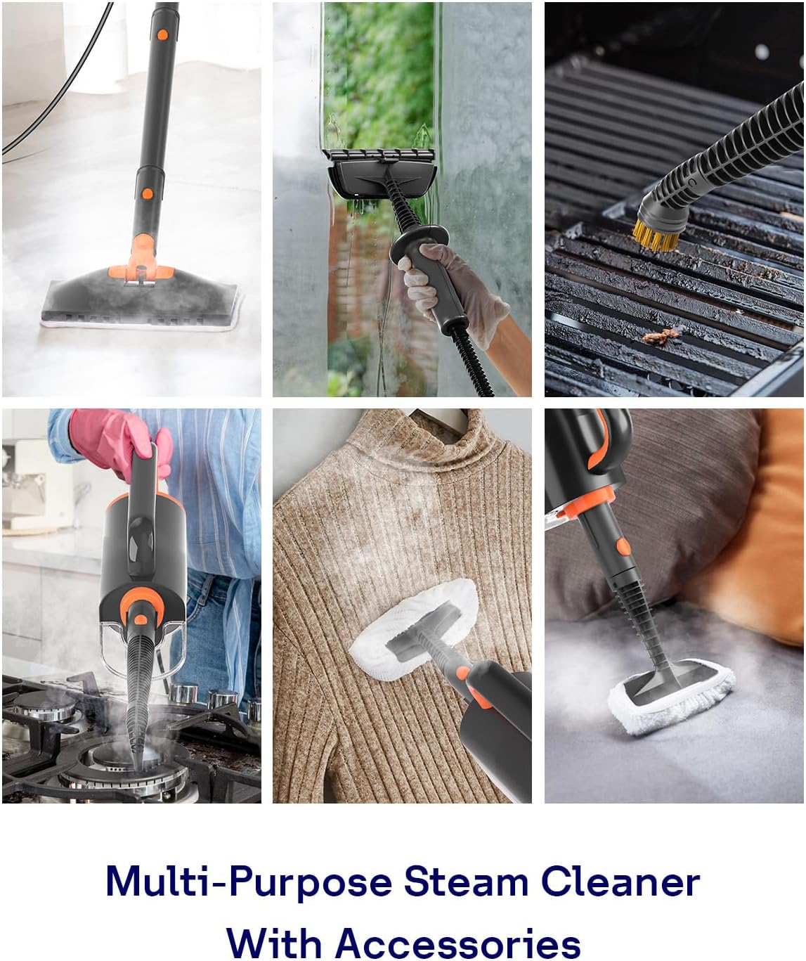 Steam Mop Cleaner with Detachable Handheld Steamer, 20 in 1 Wired Steam Cleaner with Multiple Accessories, Detachable Water Tank, Microfiber Pads for Floor Tiles Carpet and Grout Cleaning (Grey)