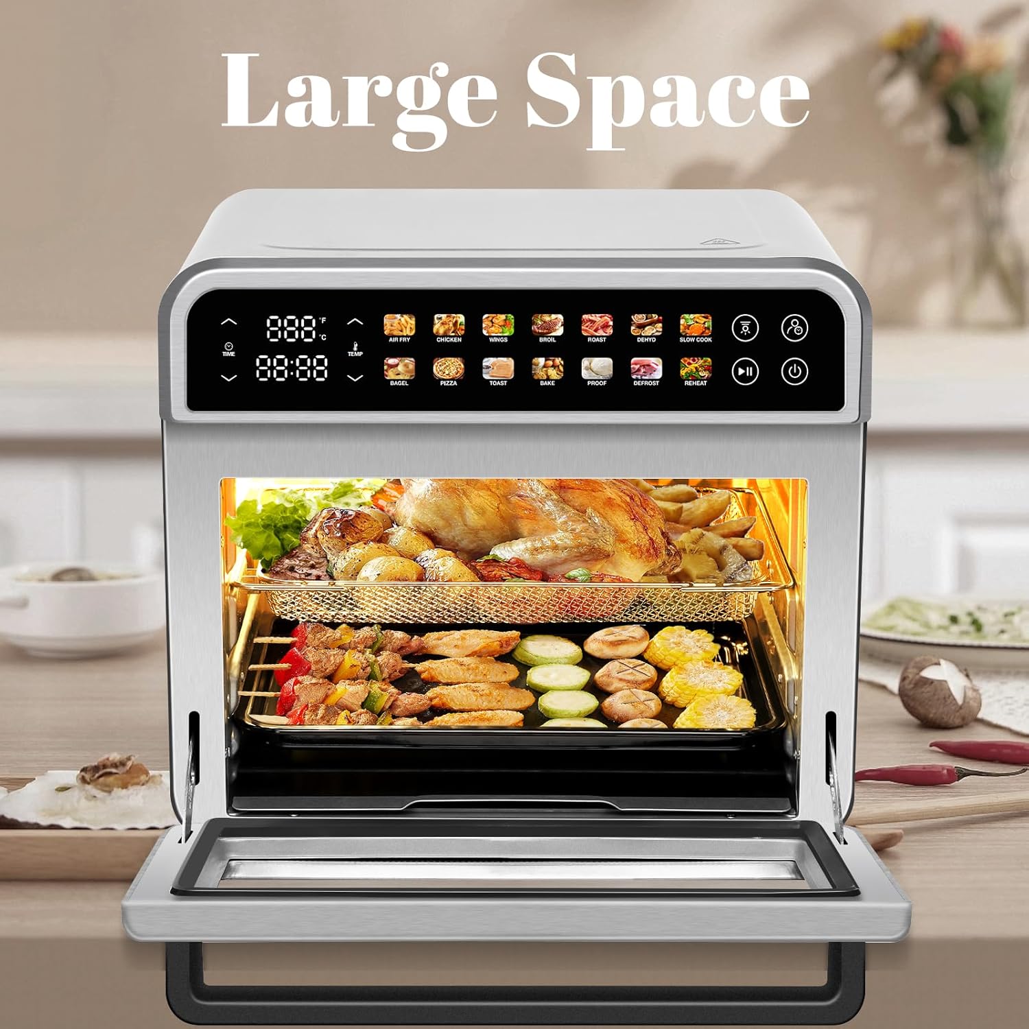 SEEDEEM 32QT Air Fryer Combo, 14-in-1 Extra Large Convection Oven with LED Touchscreen, Stainless Steel Countertop Oven for Family Cooking