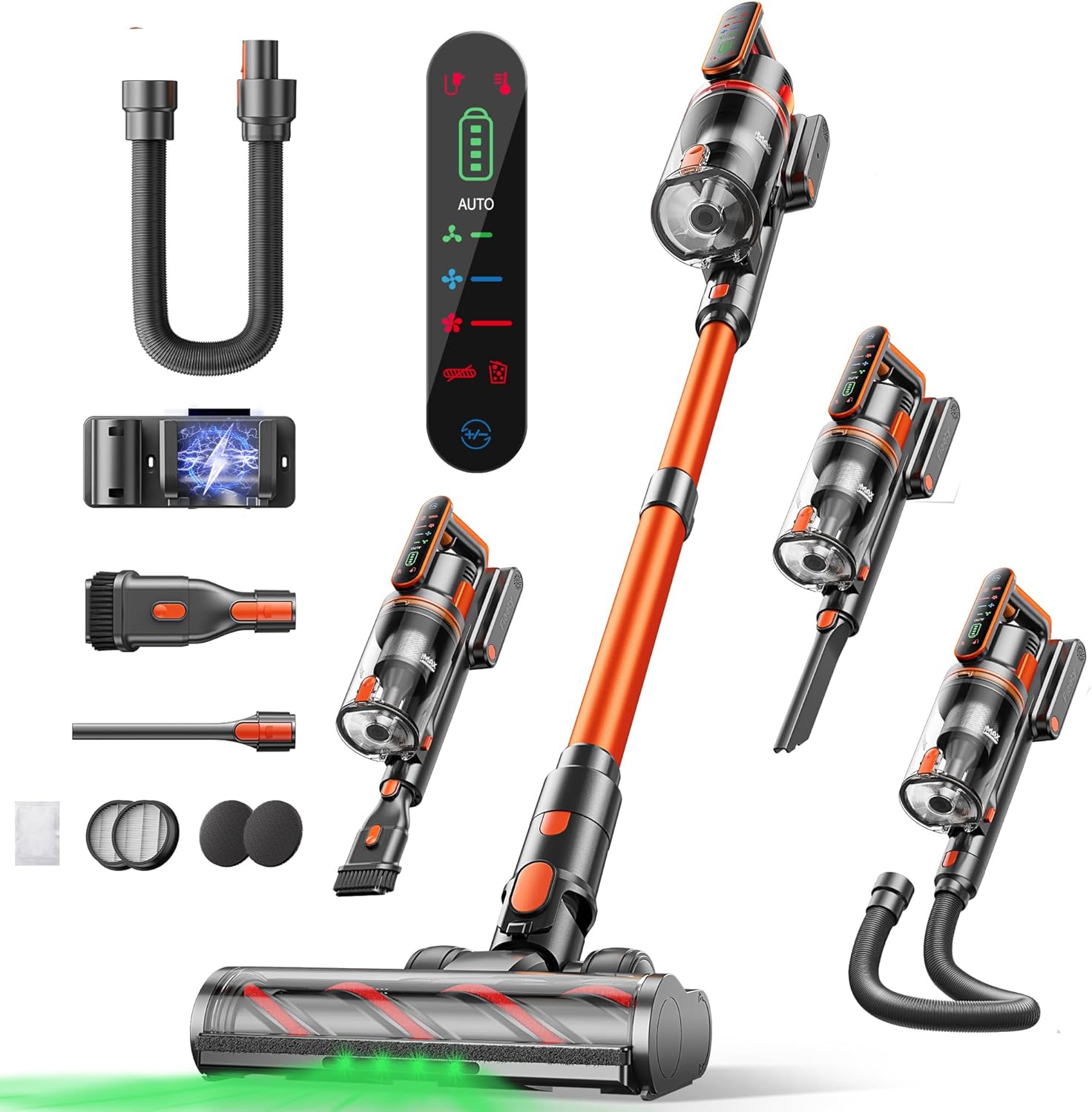 Fieety Cordless Vacuum Cleaner, 600W/50KPa/65Min Runtime Stick Vacuum with 3.3Ft Hose, Wall Mount Charging, Auto Mode, Touchscreen, Self-Standing Vacuum Cleaner for Home/Pet Hair/Carpet/Car, Fragrance