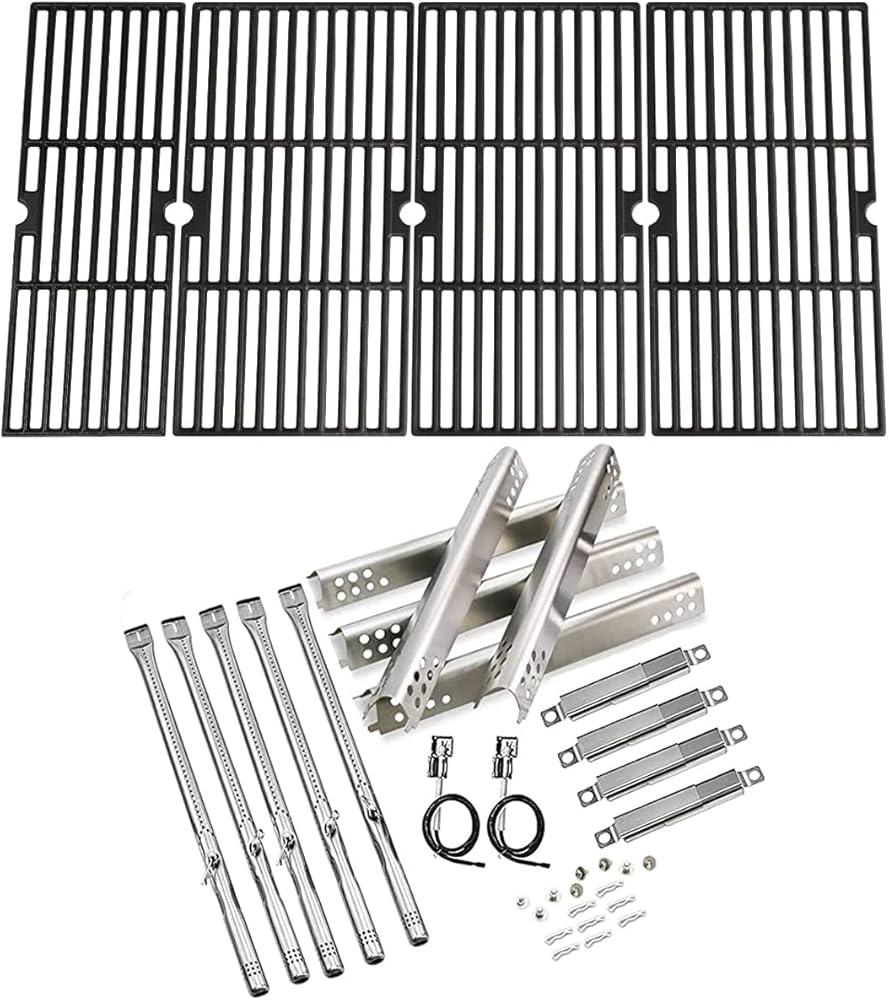 Uniflasy Replacement Parts Kit, Heat Plate Tent Shield, Grill Burner Pipe, Adjustable Crossover Tube and 18 Inch Grill Cooking Grates for Charbroil Performance 6 Burner 463276617,463244819,463238218
