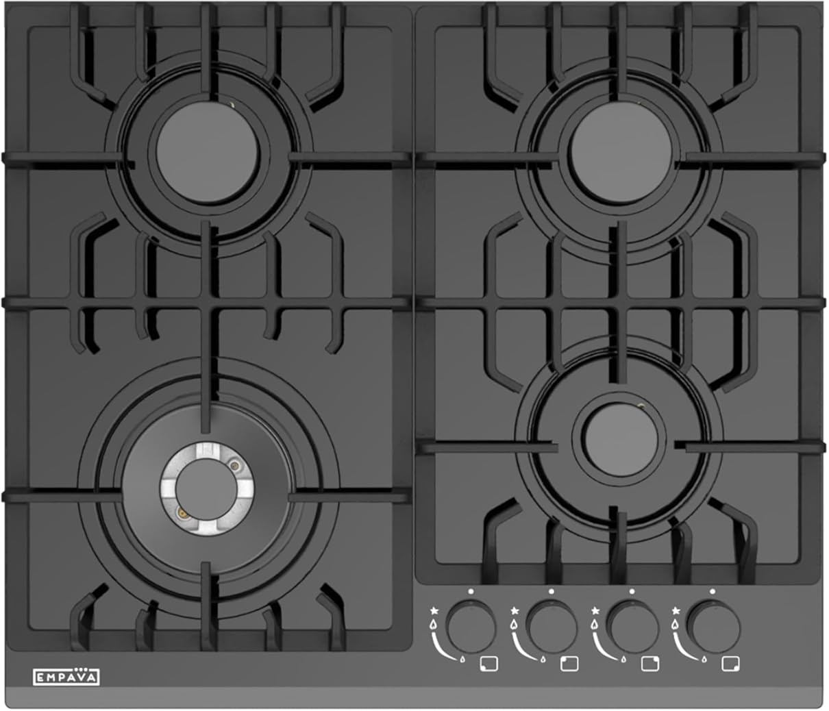 Empava 24 Inch Gas Cooktop Professional 4 Italy Sabaf Burners Stove Top Certified with Thermocouple Protection in Black Tempered Glass