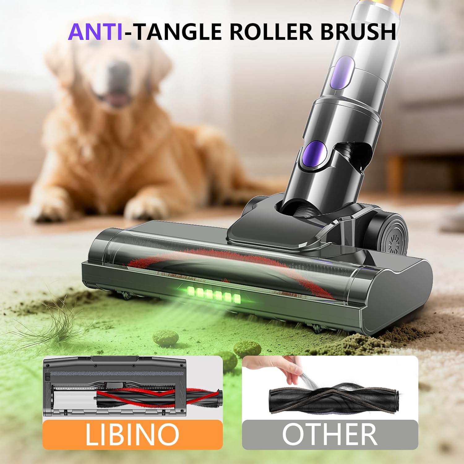 Cordless Vacuum Cleaner, 450W 48KPA Suction Power, 50 Minutes Runtime, Rechargeable Stick Vacuum for Carpet, Tile, Pet Hair, Hardwood Floors,Purple