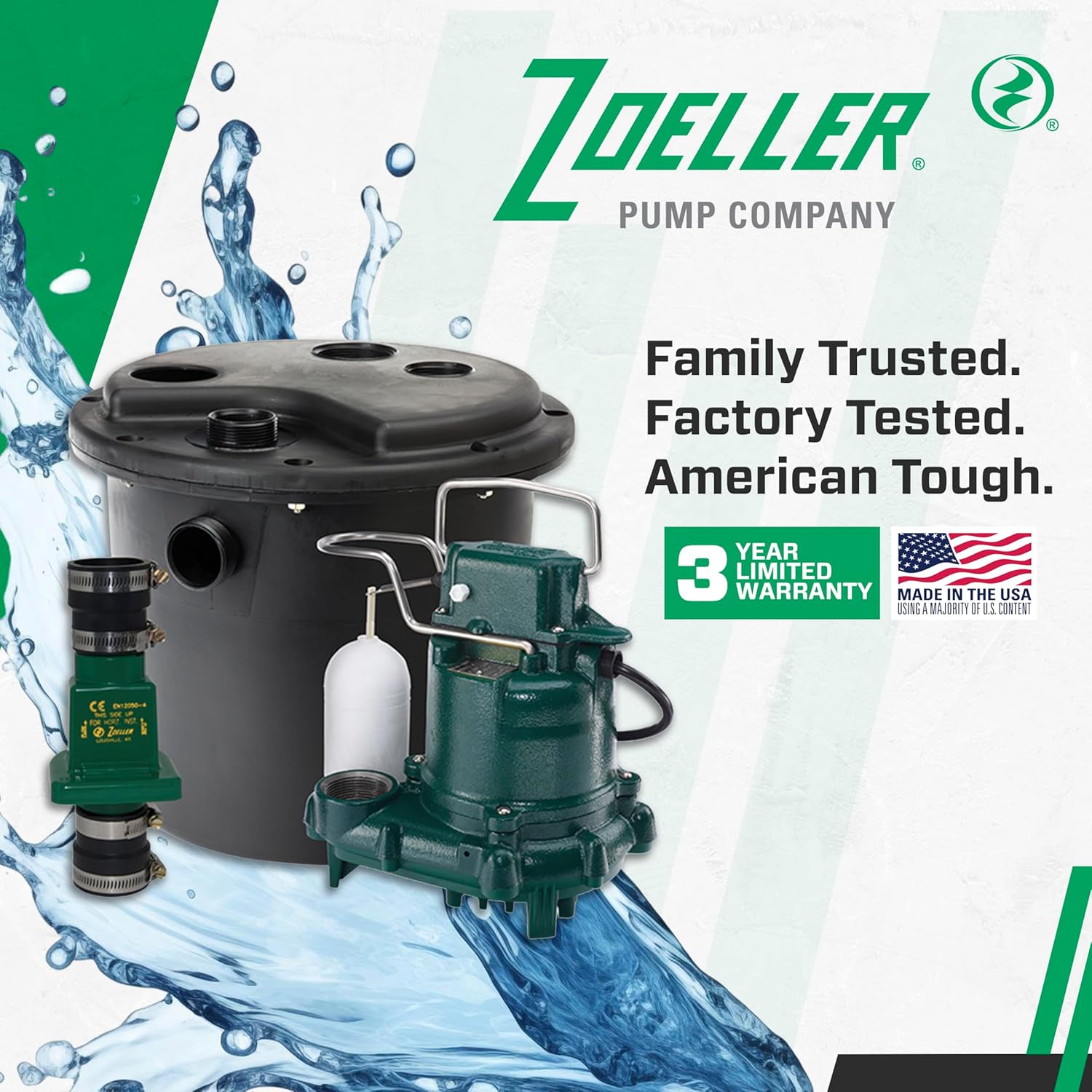Zoeller 105-001 Automatic Drain Pump System - With 3/10HP Submersible Sump Pump M53 - Utility Pump Ideal for Basements, Wet Bars, Utility Sinks, Dishwashers & Ice Machines - 115V