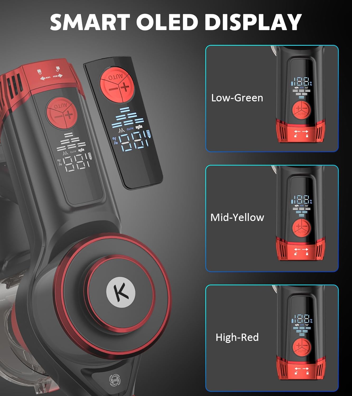 Cordless Vacuum Cleaner, 600W 50KPA Powerful Stick Vacuum with OLED Smart Display, 70Mins Runtime, Self-Standing & 1.8L Dust Cup, Vacuum Cleaners for Home/Hardwood Floor/Carpet/Pet Hair