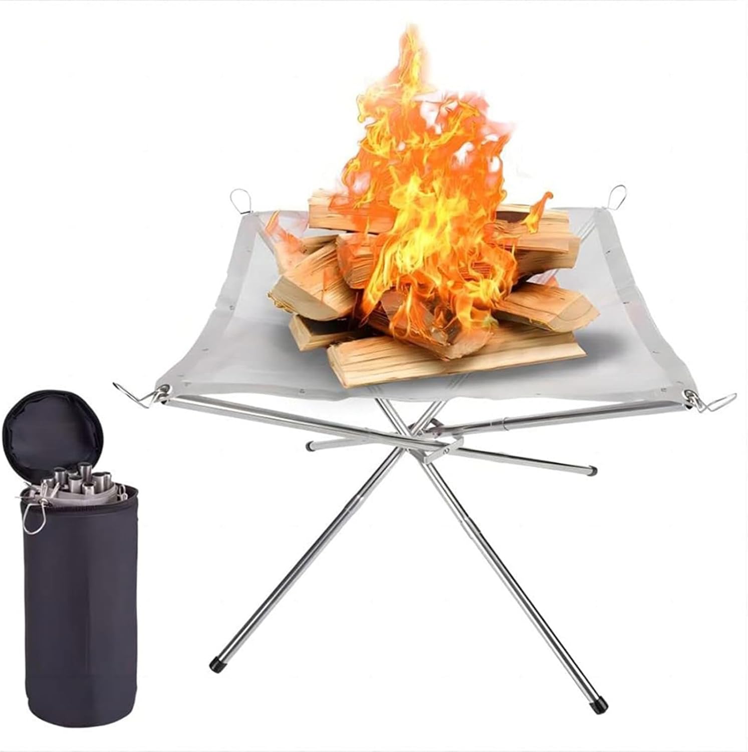 Portable Outdoor Fire Pit Foldable Stainless Steel Mesh Fire Pit Wood Burning, Collapsible Fireplace Space Saving Perfect for Camping, Backyard, Patio, Garden,55 * 55 * 48cm