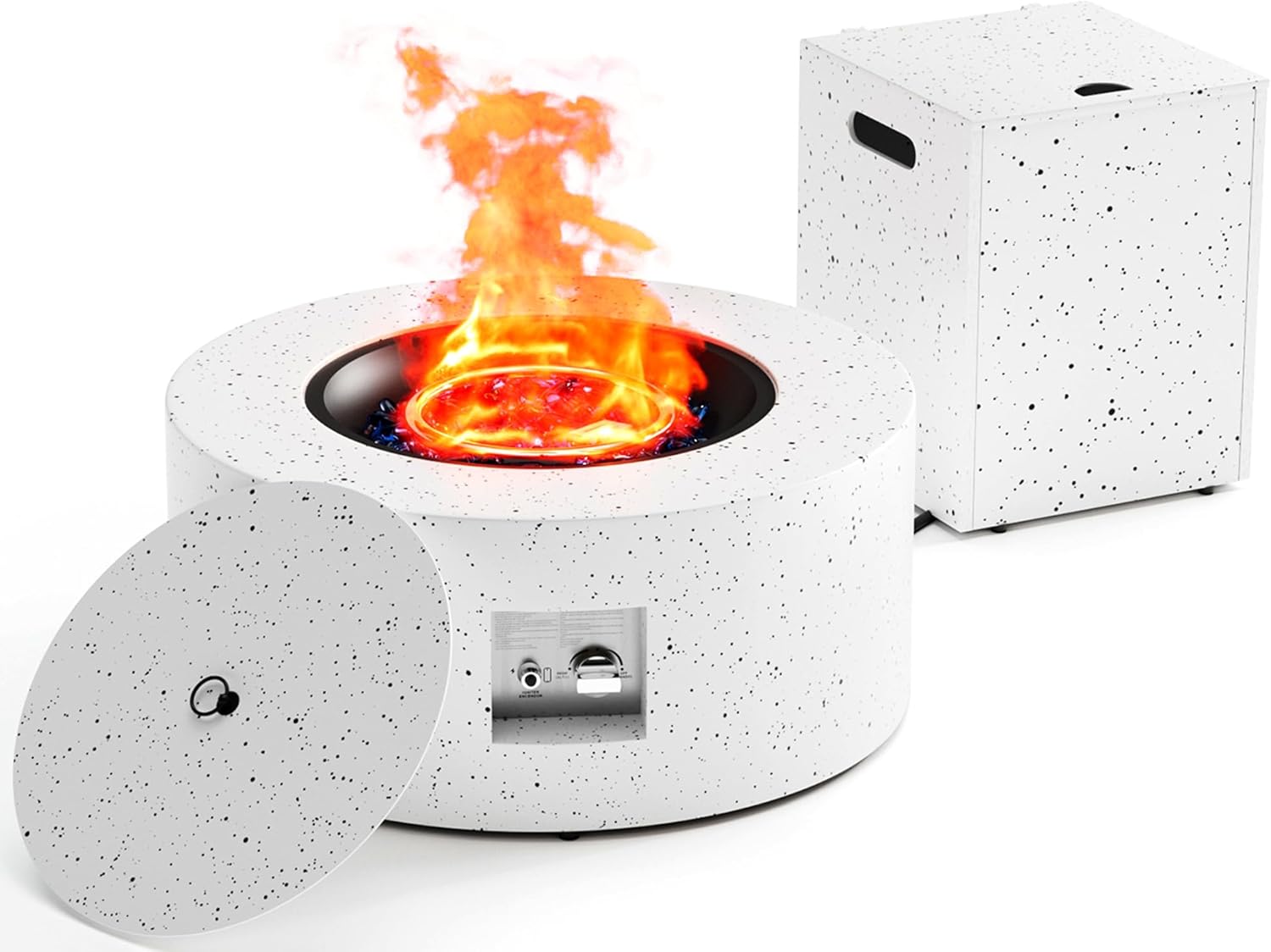 30' Outdoor Fire Pit Table with 50,000 BTU Output, Premium Gas Fire Pit Tables for Outside Patio, Round Propane Fire Pit with Glass Stones, Waterproof Cover (White, 30 inch)