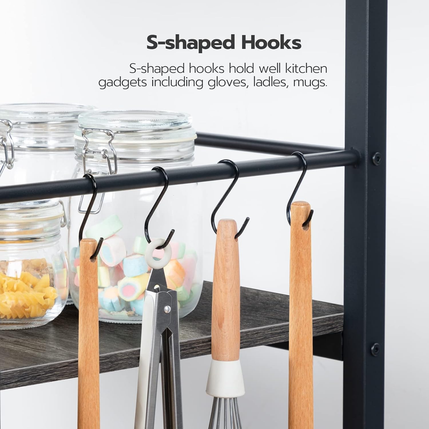 HOOBRO Kitchen Island with Storage,Industrial Kitchen Island on Wheels and Side Enclosures, 3 Tier Kitchen Cart with Large Workstation, Stable, Easy Assembly, Charcoal Gray and Black BC03ZD01