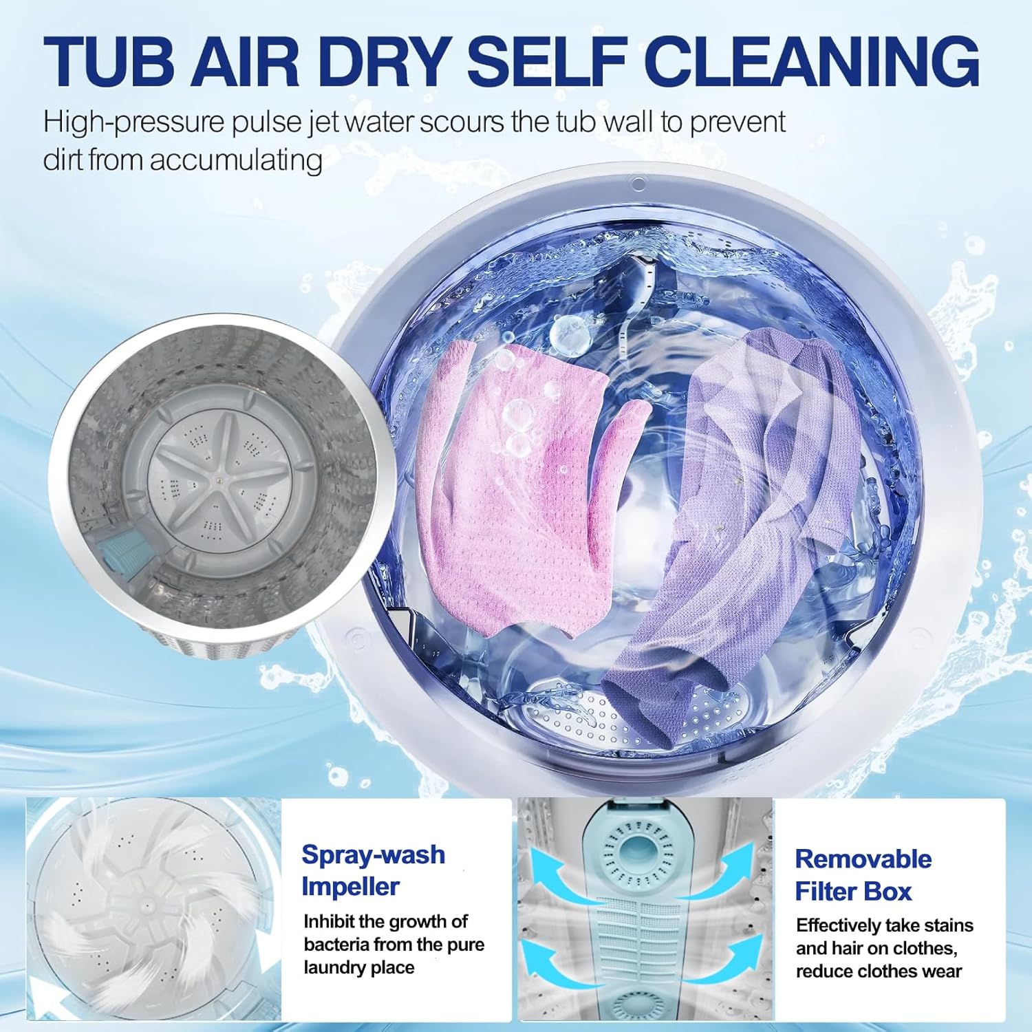 Nictemaw Portable Washing Machine 17.8Lbs Portable Washer with Drain Pump, 2.4 Cu.ft Full Automatic Washer and Dryer Combo, 10 Programs 8 Water Levels, Compact Washer for Apartment, Home, RV