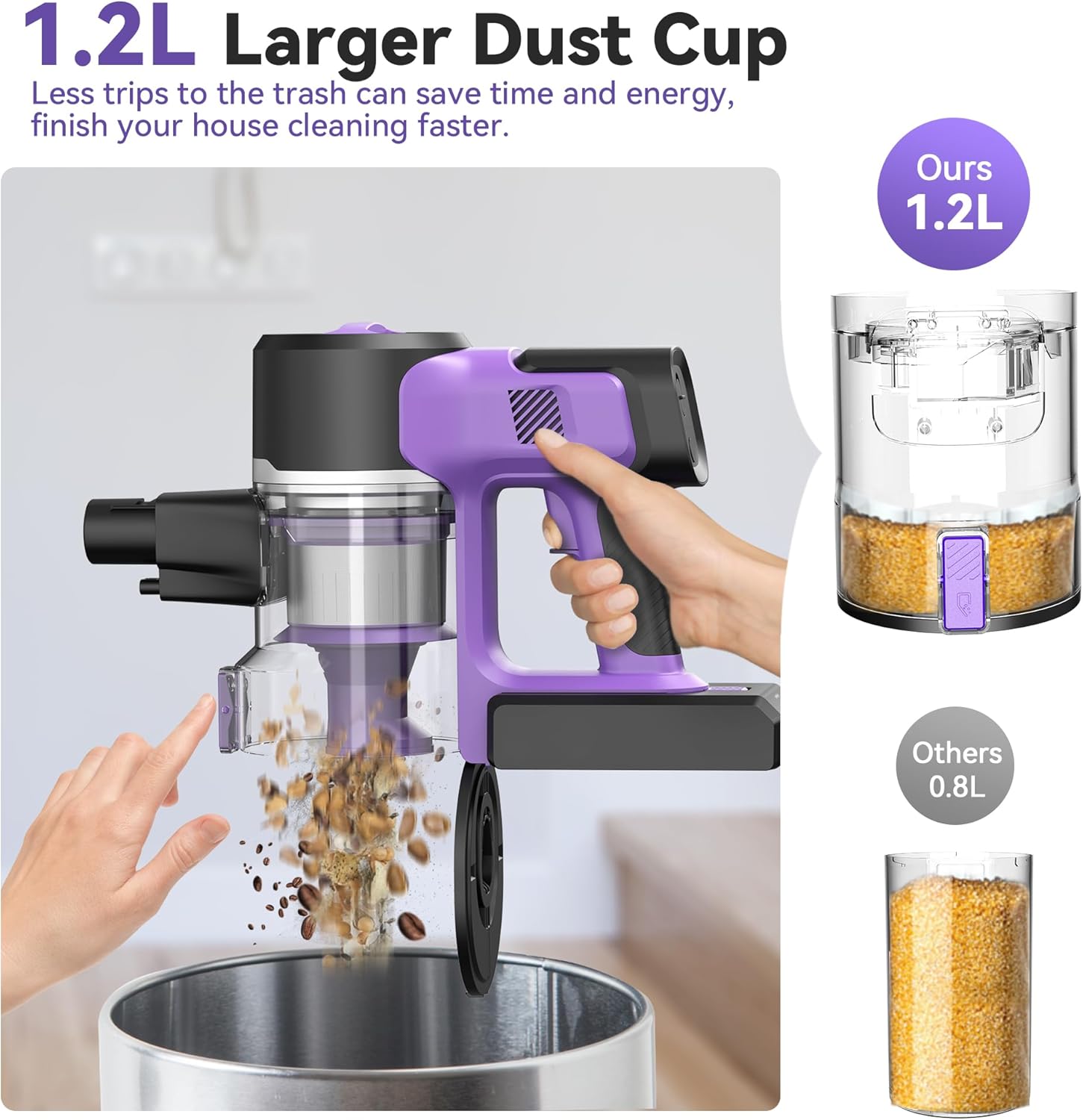 DEVOAC Cordless Vacuum Cleaner for Home, 45Kpa Lightweight Stick Vacuum with Powerful Suction, Rechargeable Battery Up to 50mins, Handheld Vacuum Cleaners for Hardwood Floor, Carpet, Pet Hair