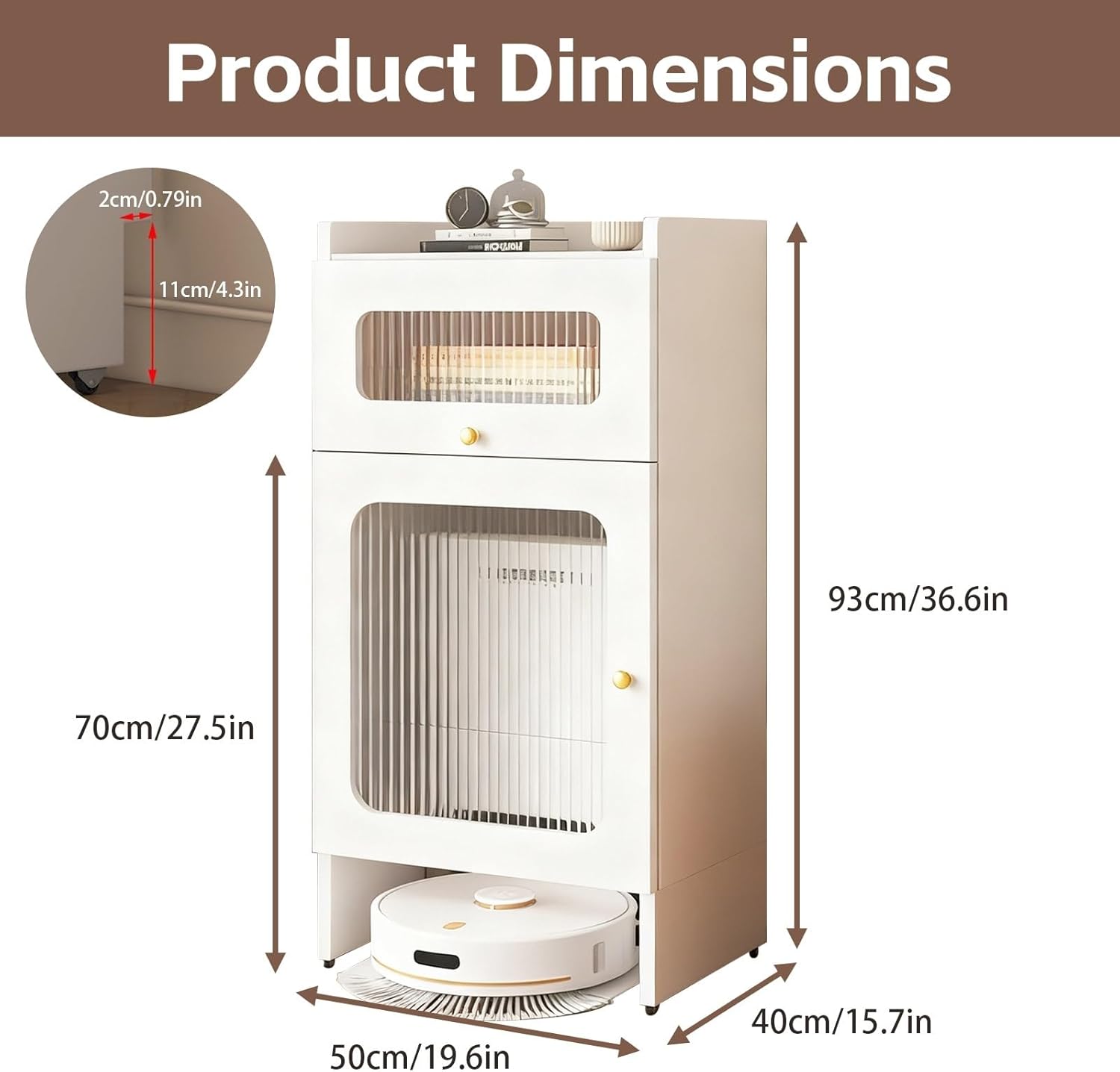 Self-Emptying Robot Vacuum and Mop Mobile Storage Cabinet Robot Vacuum Hidden Storage Cabinet with Wheels Home Office Living Room Garage Wood Accent End Table(Champagne,19.6x15.7x36.6in)