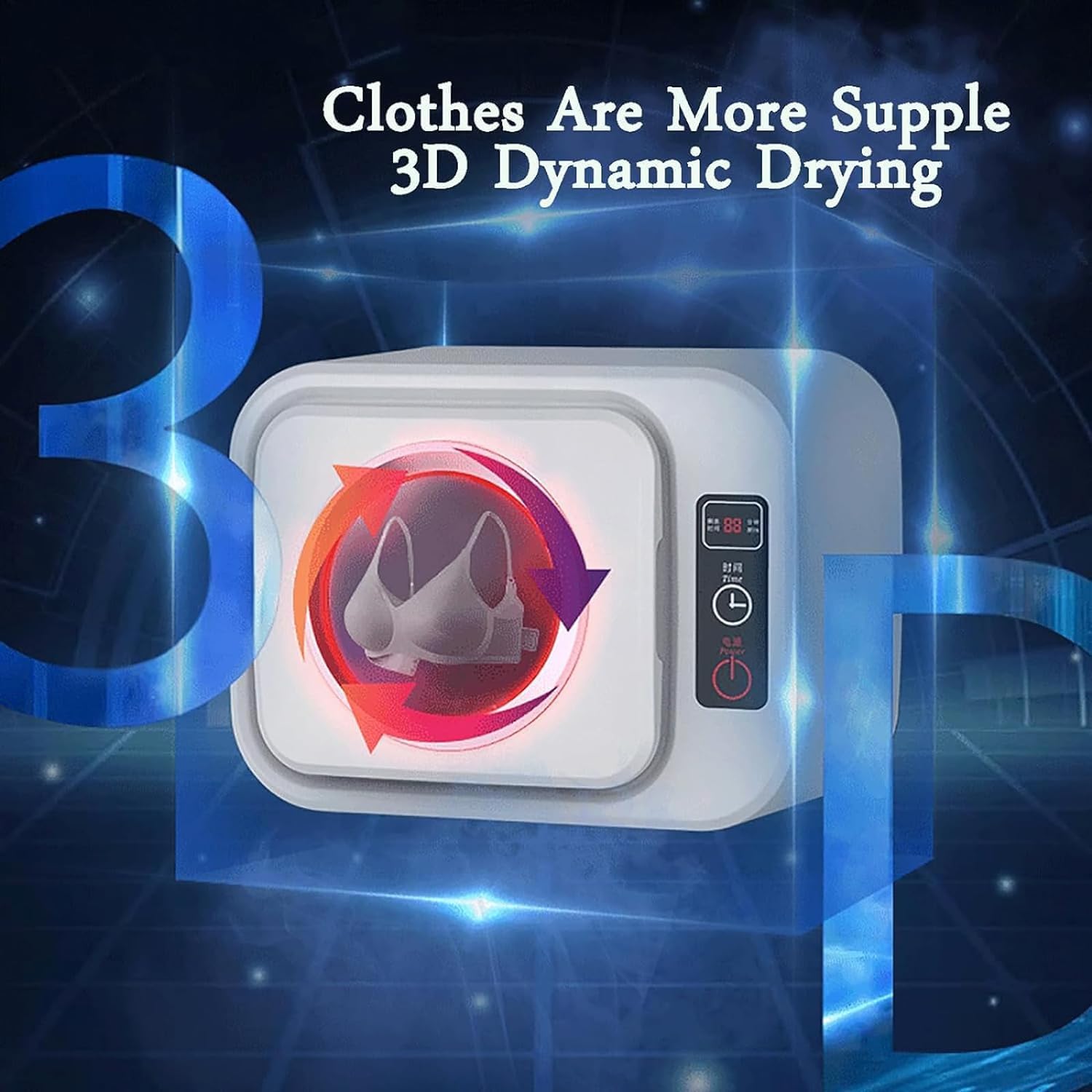 Mini Electric Clothes Dryer, Small Tumble Dryer, Smart Control Panel, 3 Gear Adjustment, High Temperature Power Outage Protection, for Apartment, Home, Dorm