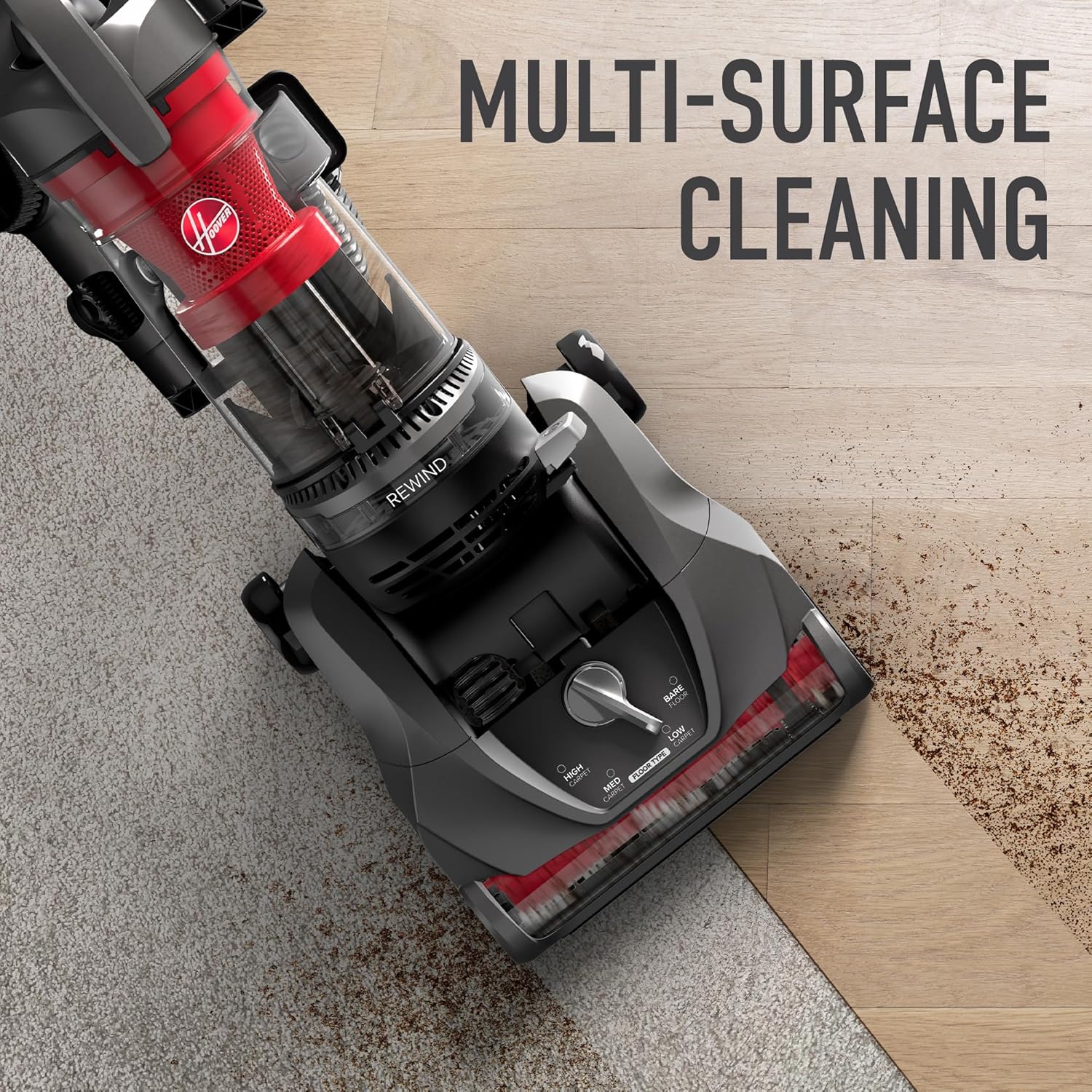 Hoover Rewind Pet Upright Bagless Vacuum Cleaner for Carpet and Hard Floors, Automatic Cord Rewind, Above Floor Cleaning Corded Vacuum Cleaners for Home Use