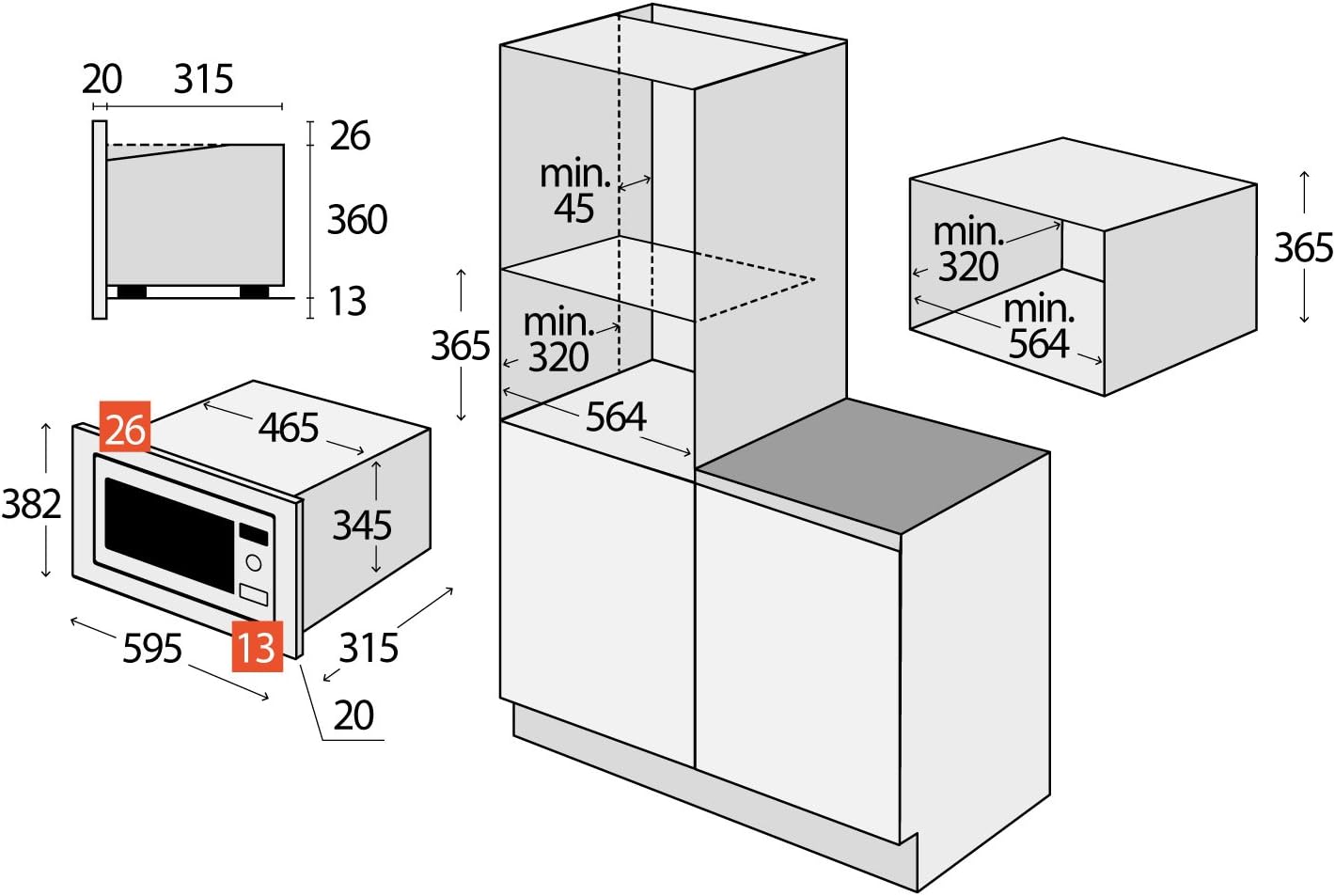 Concept MTV3020 Built-in 20L 800W Stainless Steel Microwave (Built-in, 20L, 800W, Touch, Stainless Steel, 1000W)