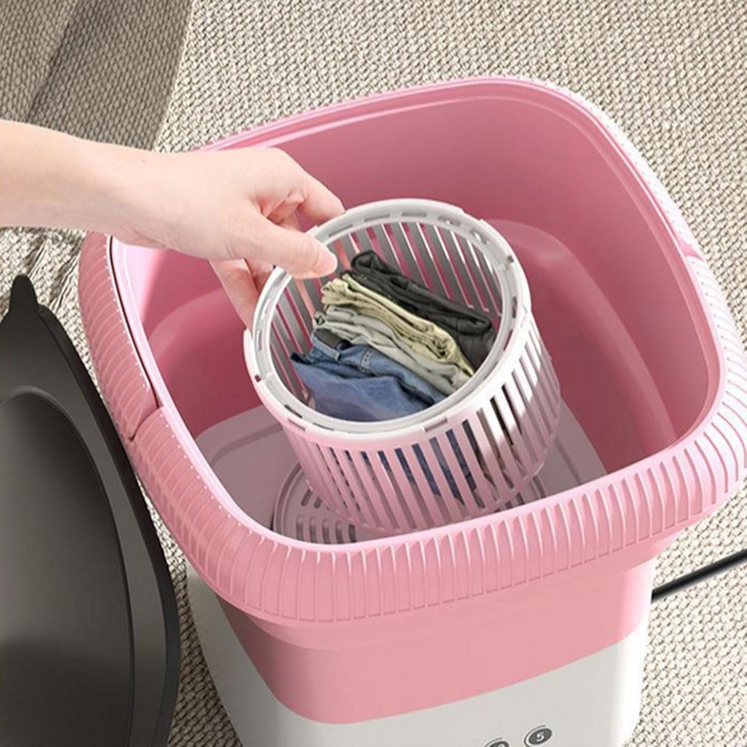 Portable Washing Machine, Mini Foldable Washer with Spin Dryer, 10L Mini Laundry Washer with 3 Modes Cleaning for Underwear Socks, Compact Small Washing Machine for Camping Travel Apartment (Pink)