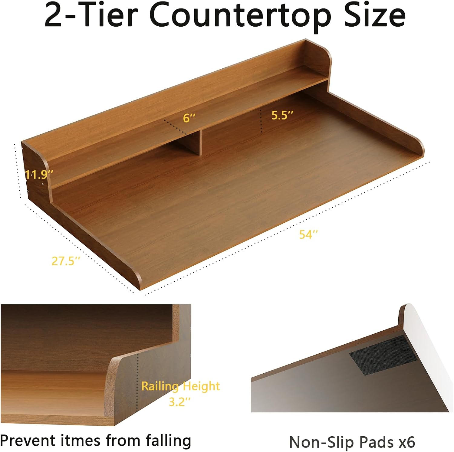 Fabuday 2-Tier Wood Washer Dryer Countertop with Shelf - Two Layers Laundry Topper for Storage & Organization, 54''x27.5''x11.9'' Counter Table with Edge Over Washing & Dryer, Satin Walnut Finish