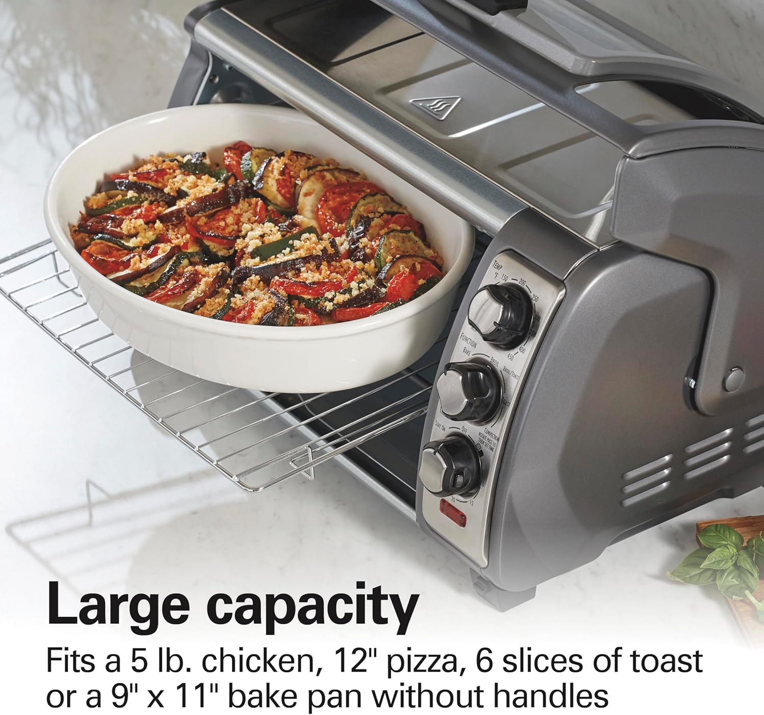 Hamilton Beach 6 Slice Convection Toaster Oven With Easy Reach Roll-Top Door, Bake, Broil & Toast Functions, Auto Shutoff, Silver (31123DA)